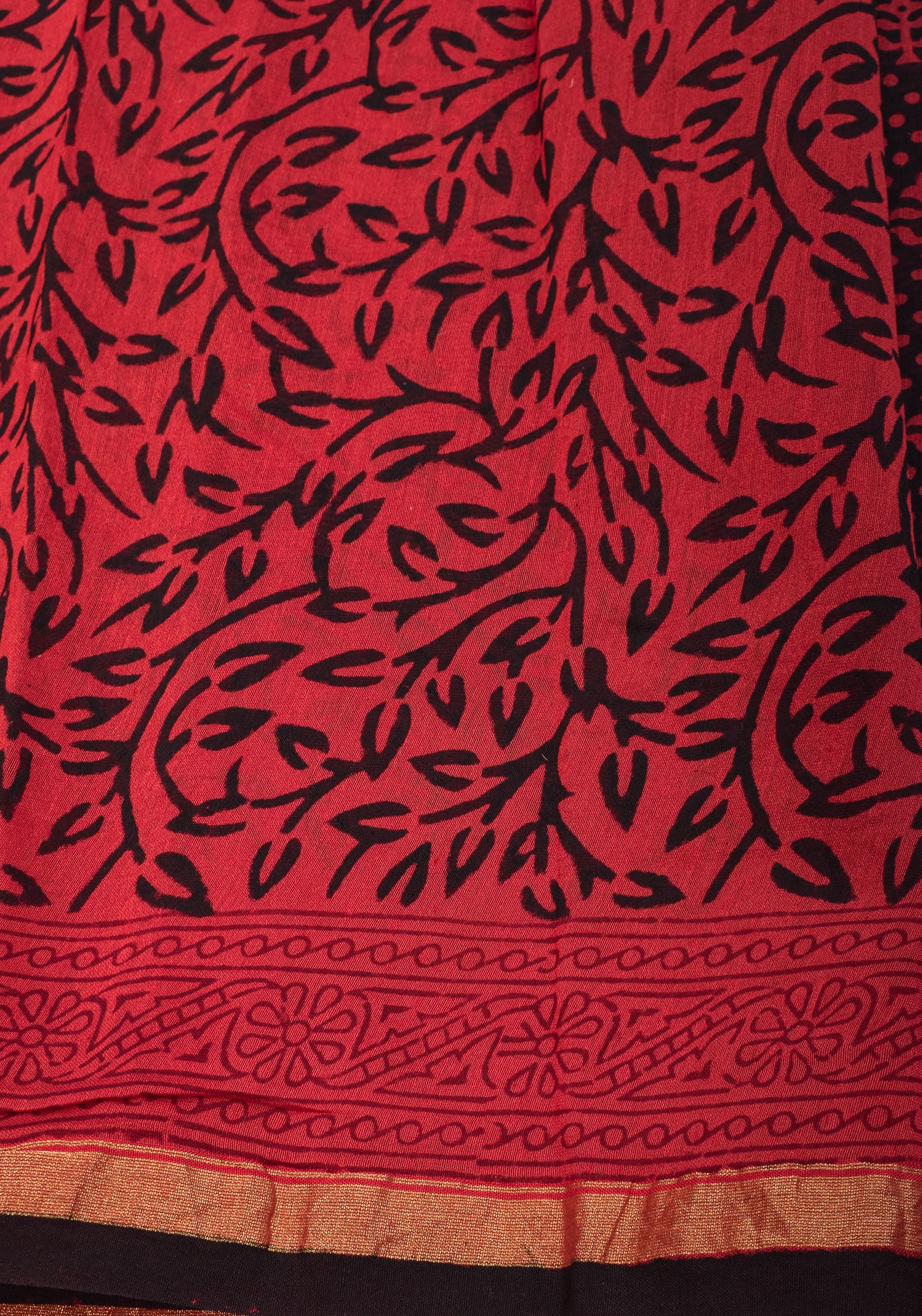 Bagh Hand block Print on Chanderi Cotton Saree in Black and Red | Shobitam