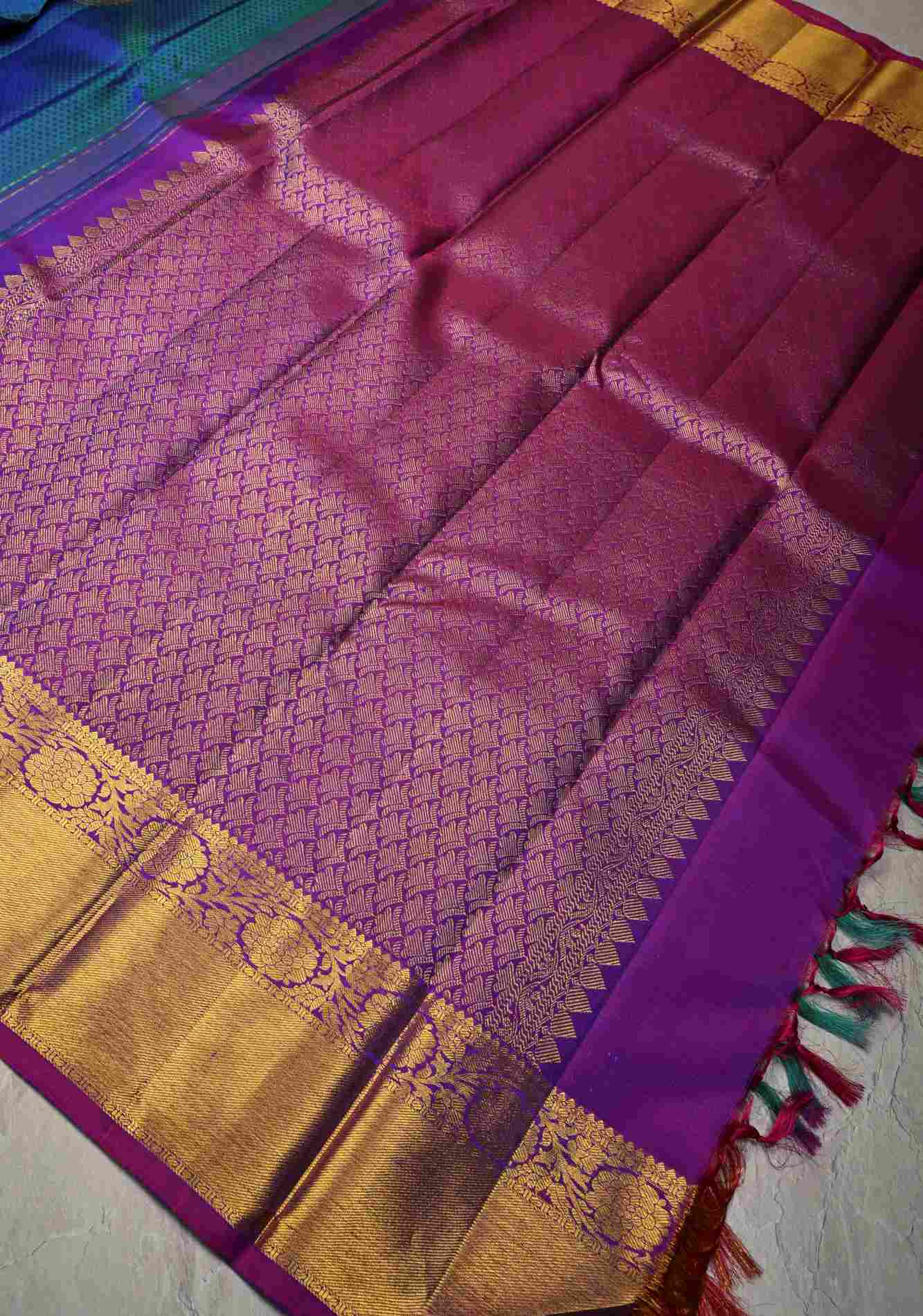 Exquisite Peacock Blue Dual tone Self Brocade on Kanjivaram Pure Silk Saree with Damask Motifs and Zari Border | SILK MARK CERTIFIED Ready To Wear Saree