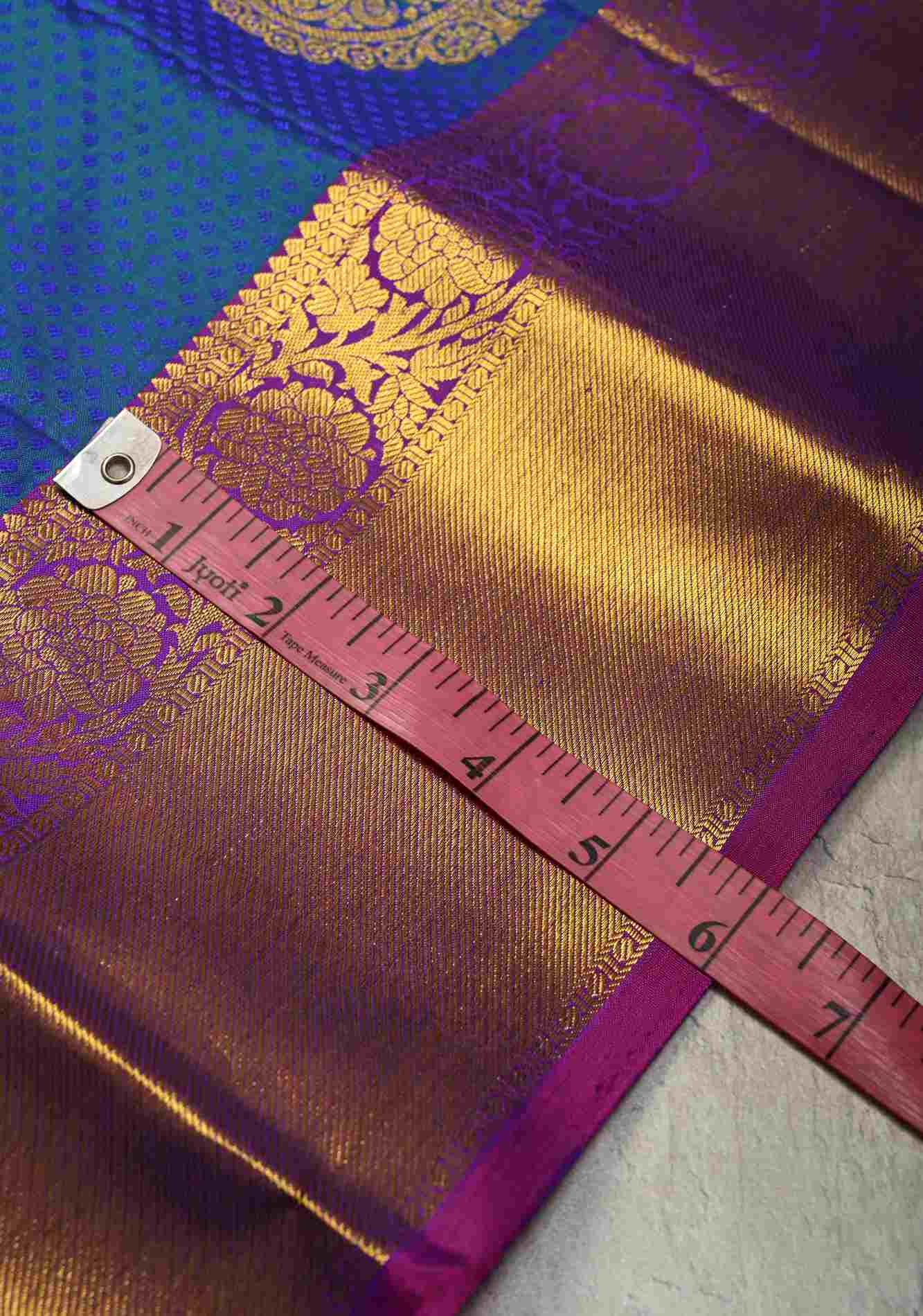 Exquisite Peacock Blue Dual tone Self Brocade on Kanjivaram Pure Silk Saree with Damask Motifs and Zari Border | SILK MARK CERTIFIED Ready To Wear Saree