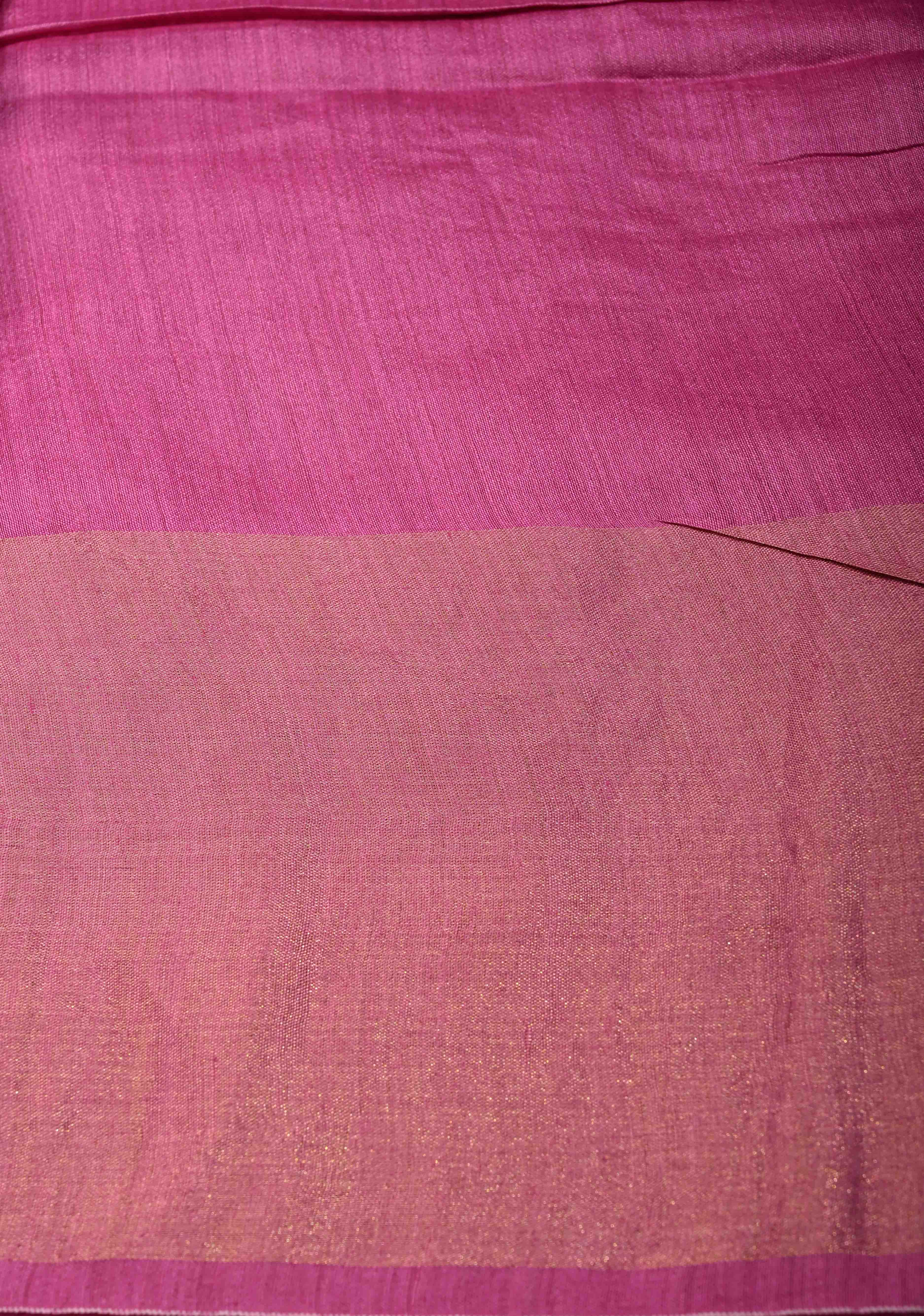 Raspberry Pink Ahimsa Silk Saree with Muted Wide Zari Border and Tassels | SILK MARK CERTIFIED | Shobitam