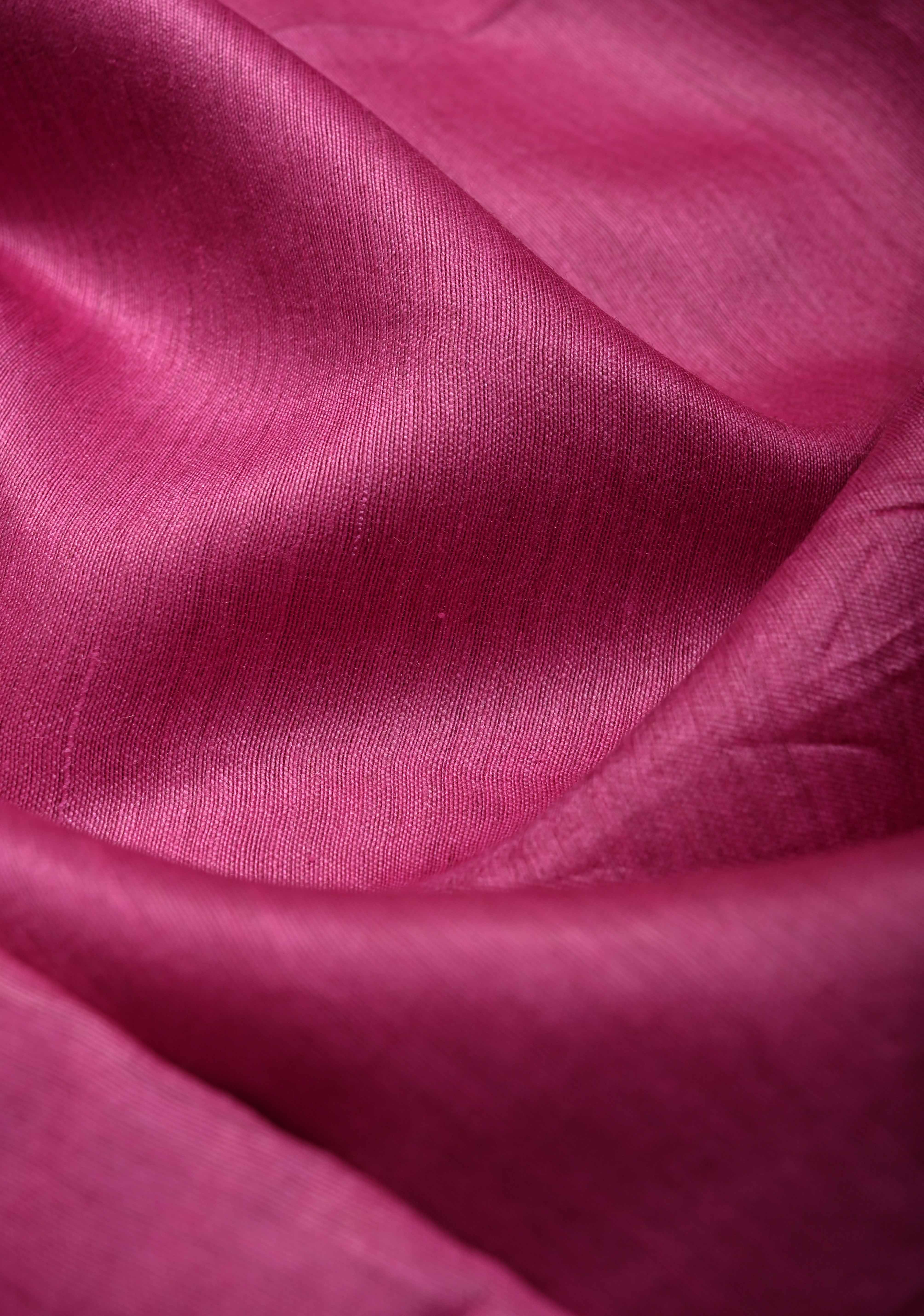 Raspberry Pink Ahimsa Silk Saree with Muted Wide Zari Border and Tassels | SILK MARK CERTIFIED | Shobitam