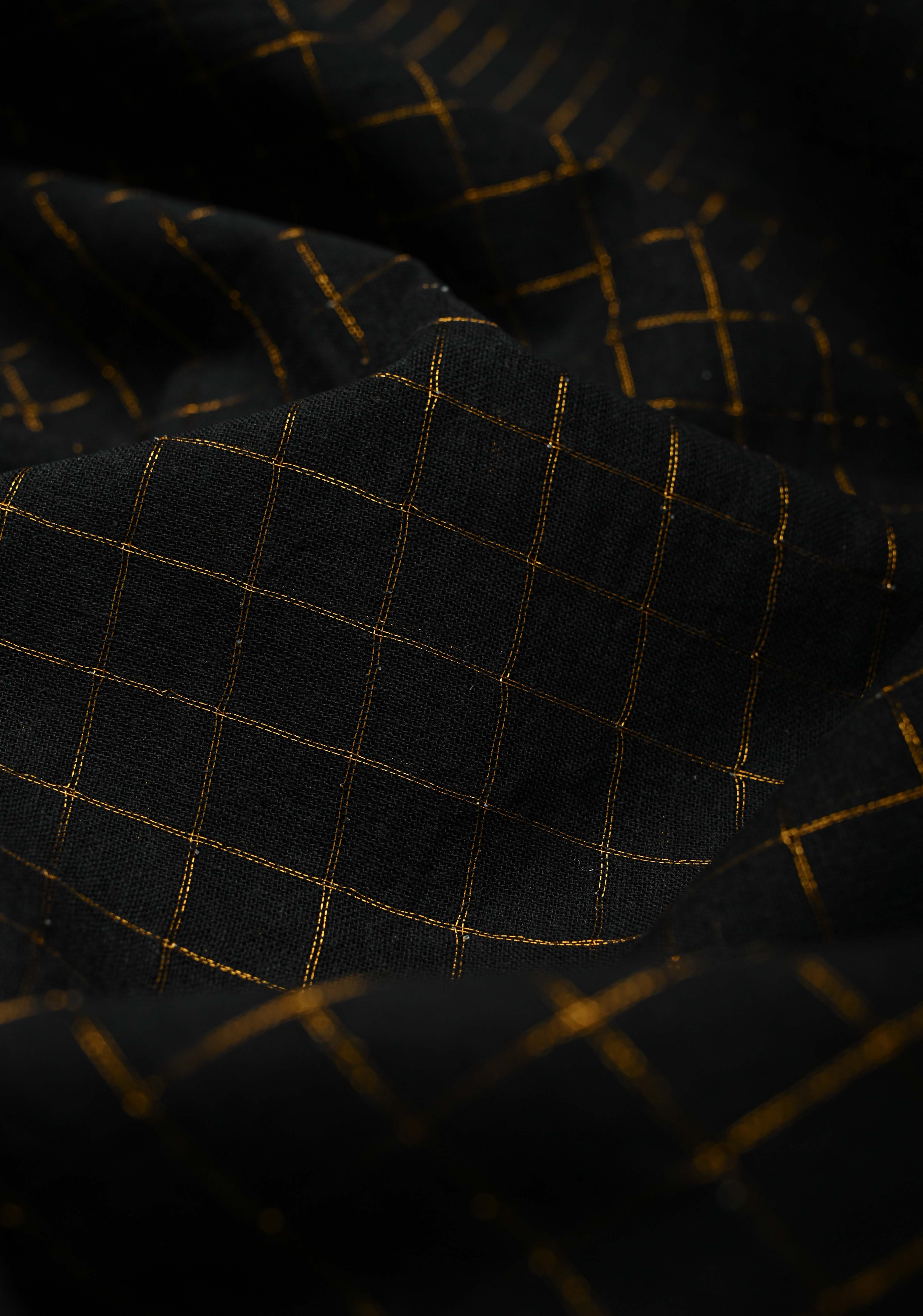 Vidya Balan Special - Black and Gold Madurai Cotton Saree with Zari Checks and Extra Wide Border | Shobitam
