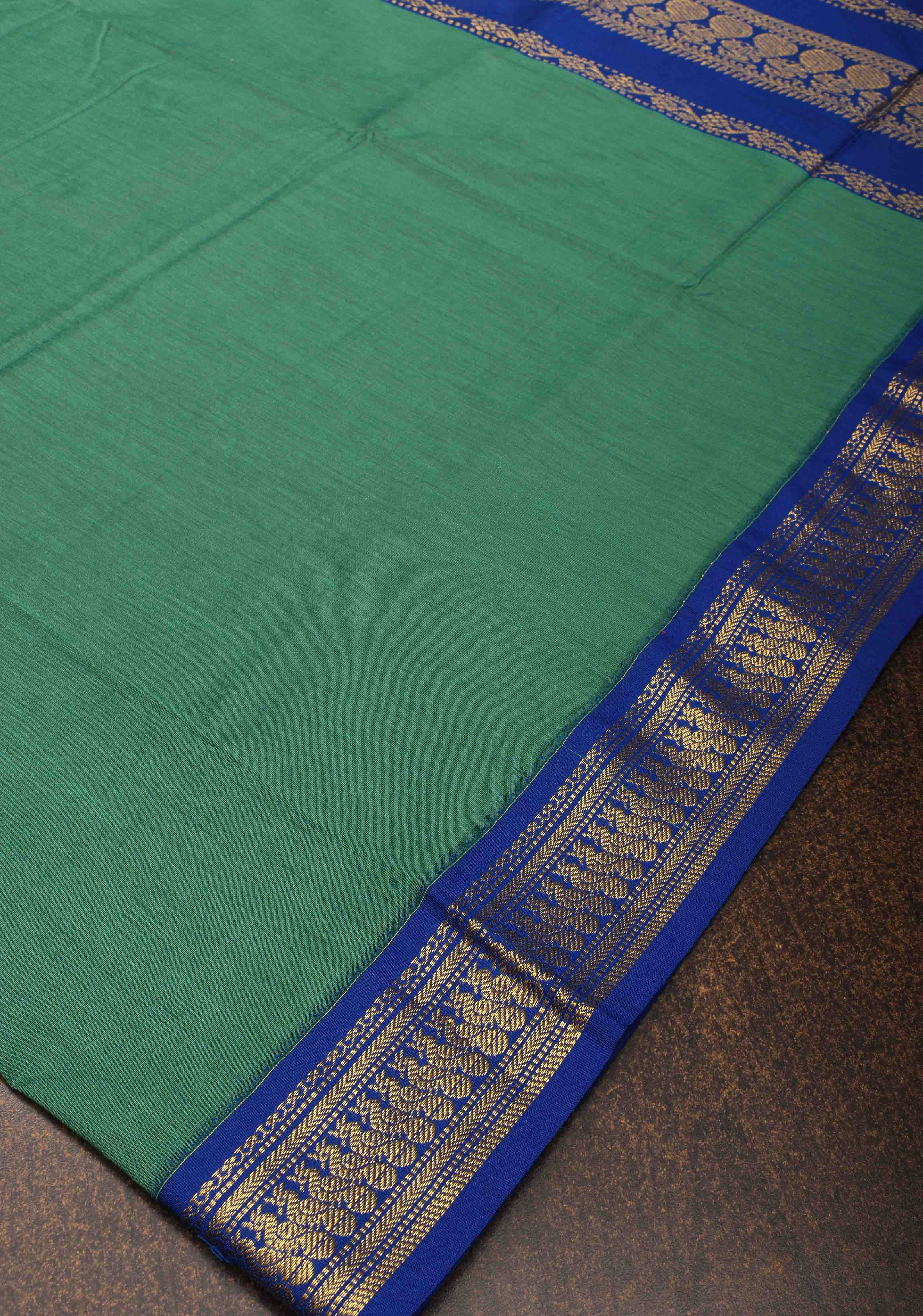 Persian Green Venkatagiri Cotton Silk Saree with Contrast Zari Border | Shobitam