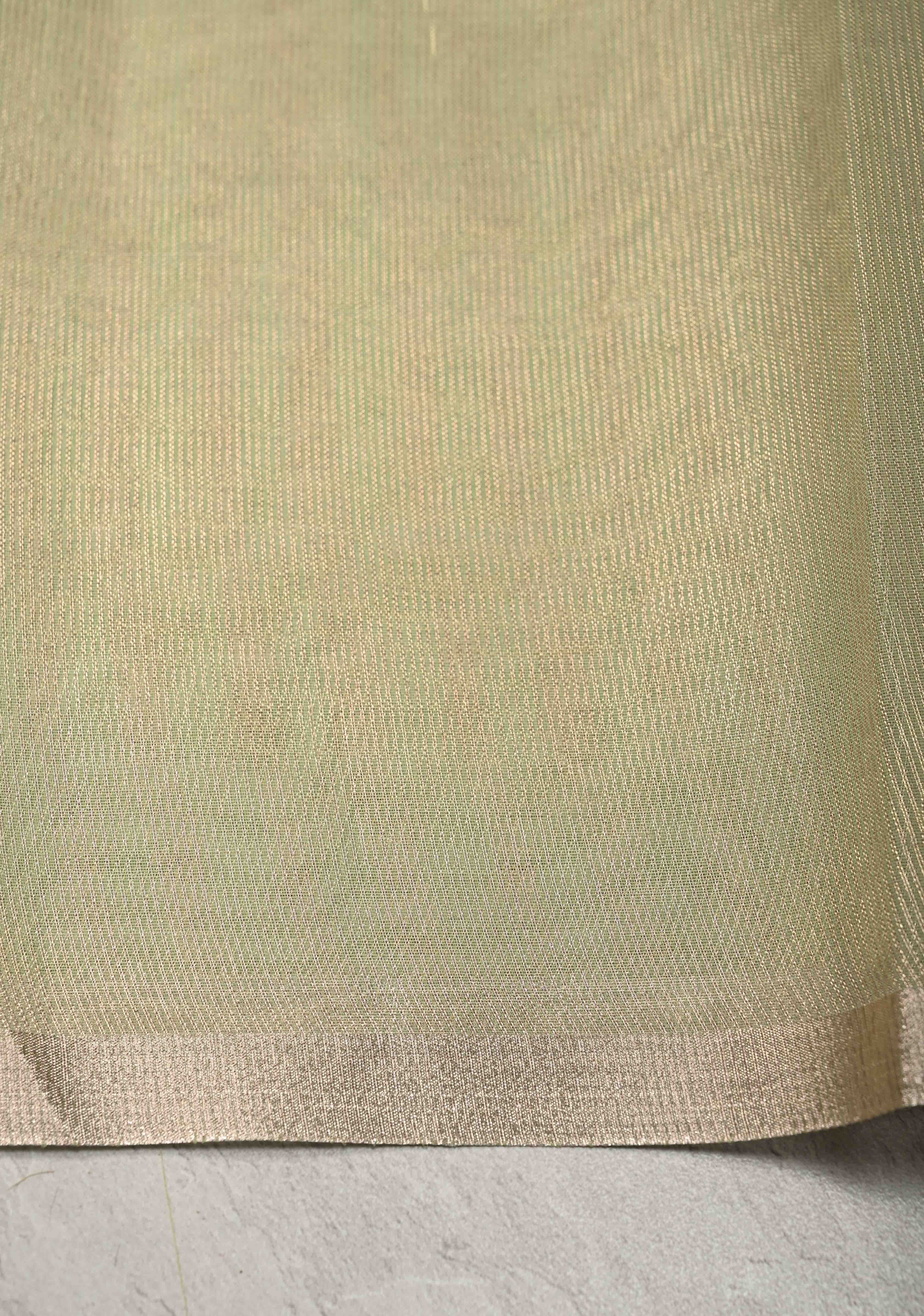 Lime Green Semi Kora Saree with Tissue Stripes and Minimal Zari Border | SHOBITAM
