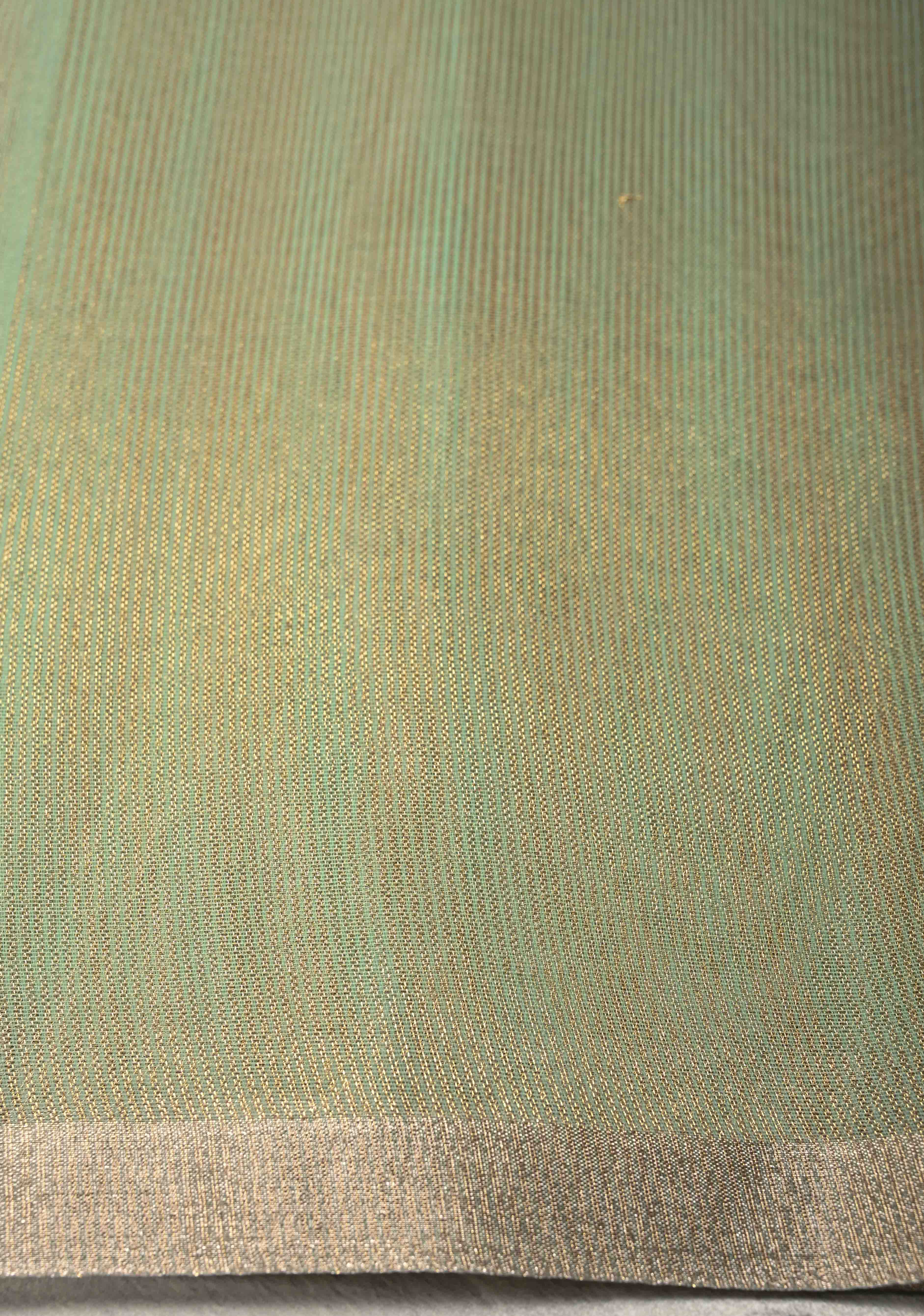 Dusty Pista Semi Kora Saree with Tissue Stripes and Minimal Zari Border | Shobitam