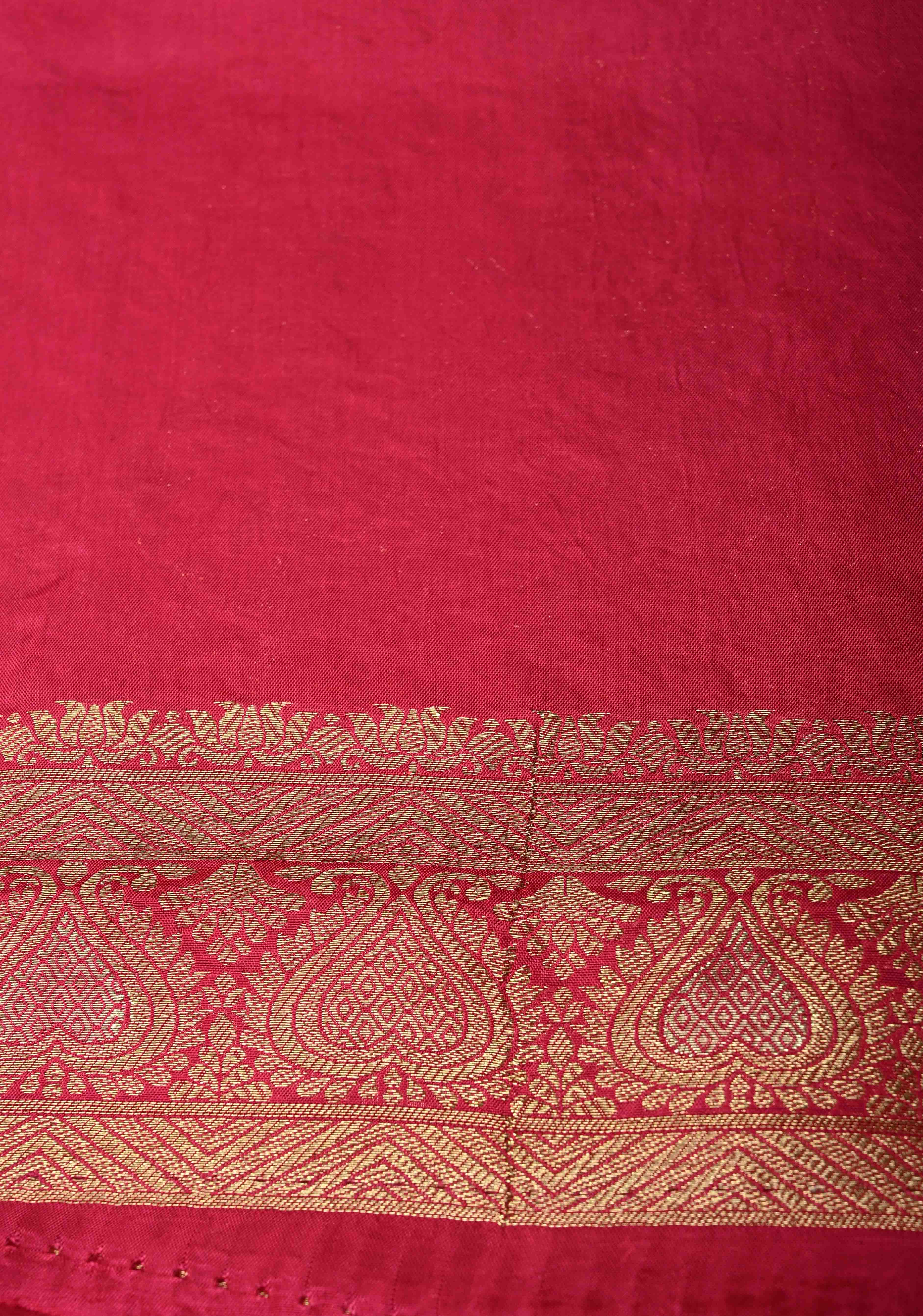 Rani Pink Banarasi Semi Silk Saree with Floral Zari Buttas and Zari Border | Shobitam