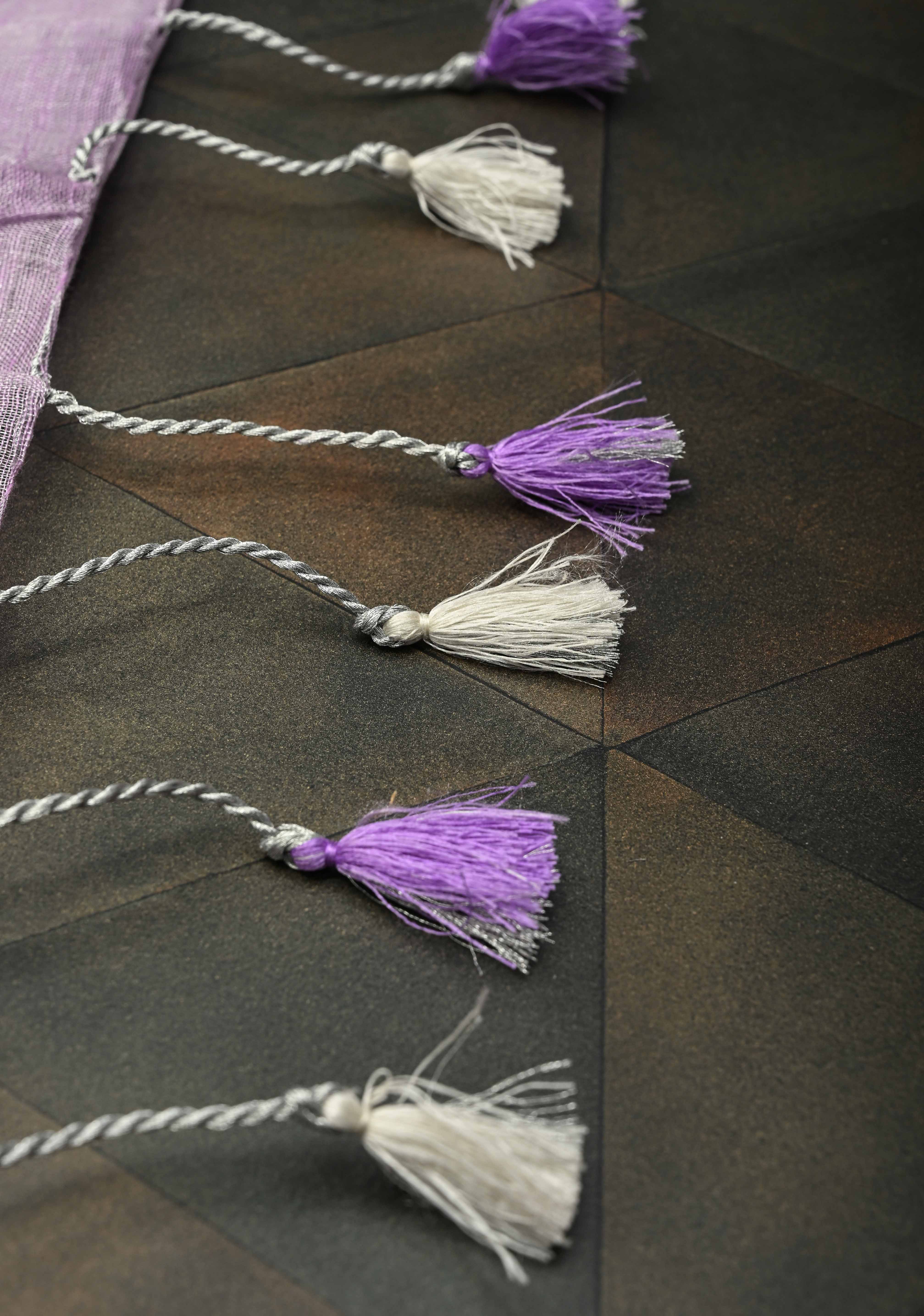 Lavender Parijaat Flower Embroidery Tissue Linen Saree | Shobitam