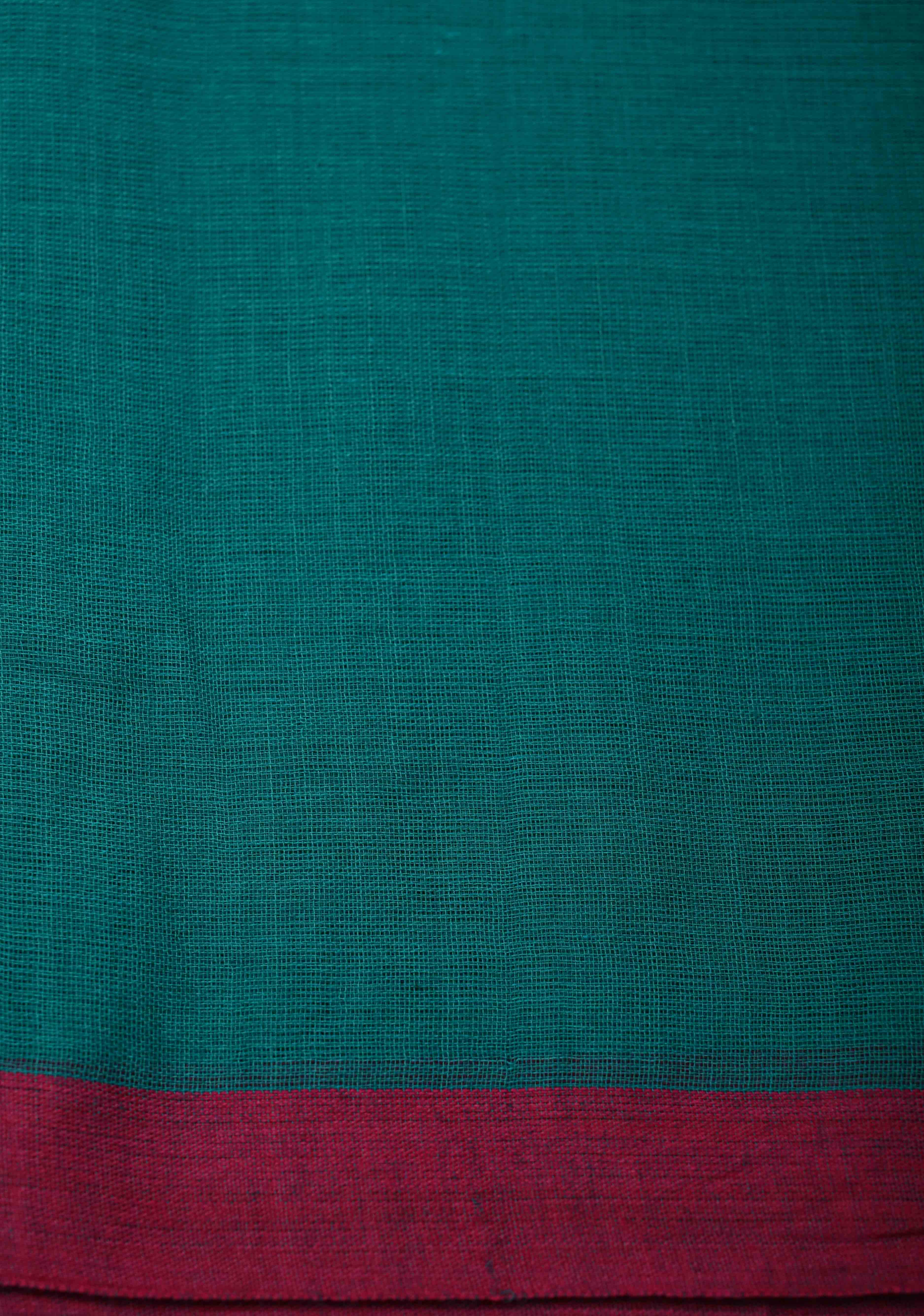 Teal Green Mulmul Cotton Saree with Long tassels, No Blouse Piece | Shobitam