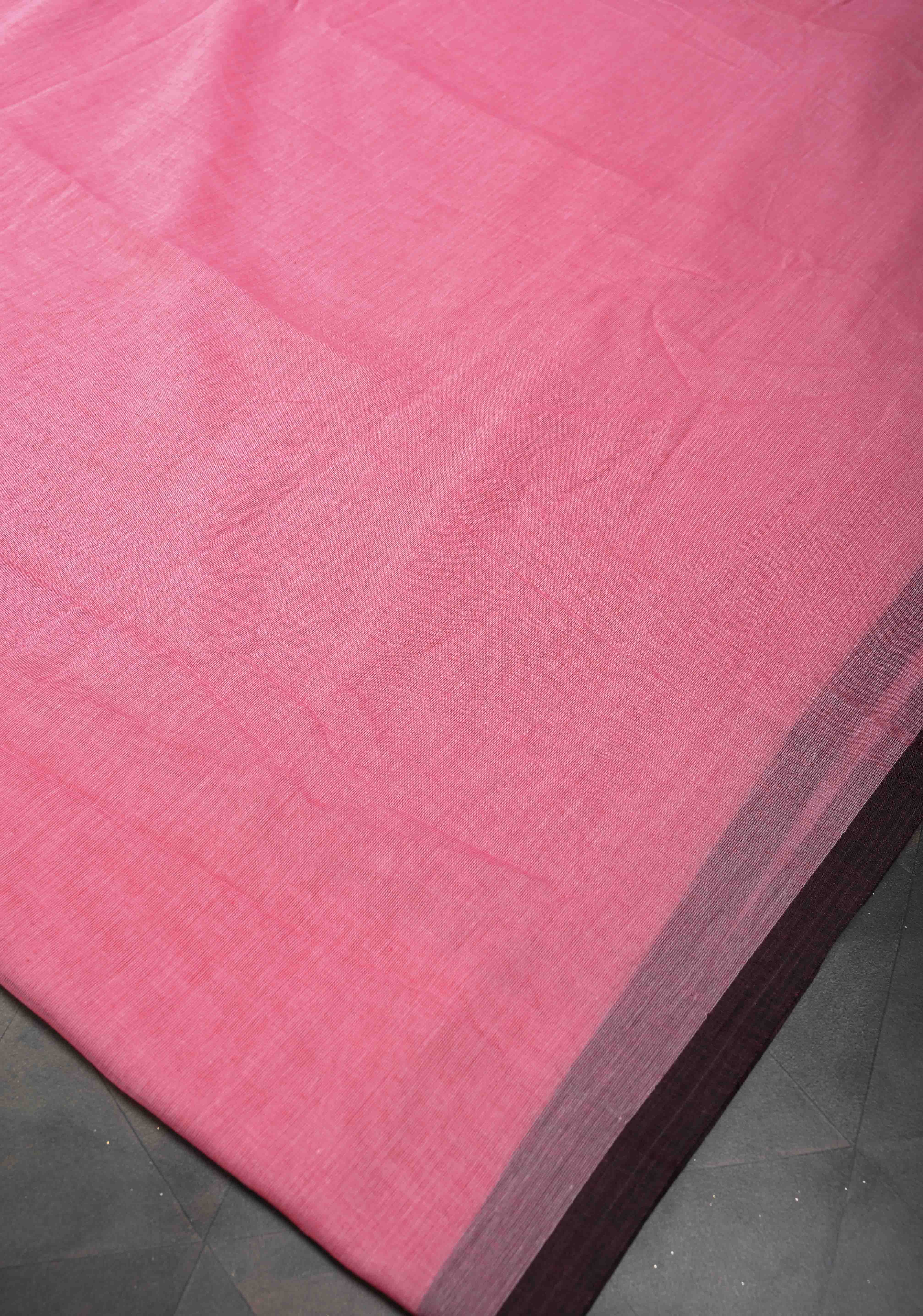 Pink Mulmul Cotton Saree with Long tassels, No Blouse Piece | Shobitam