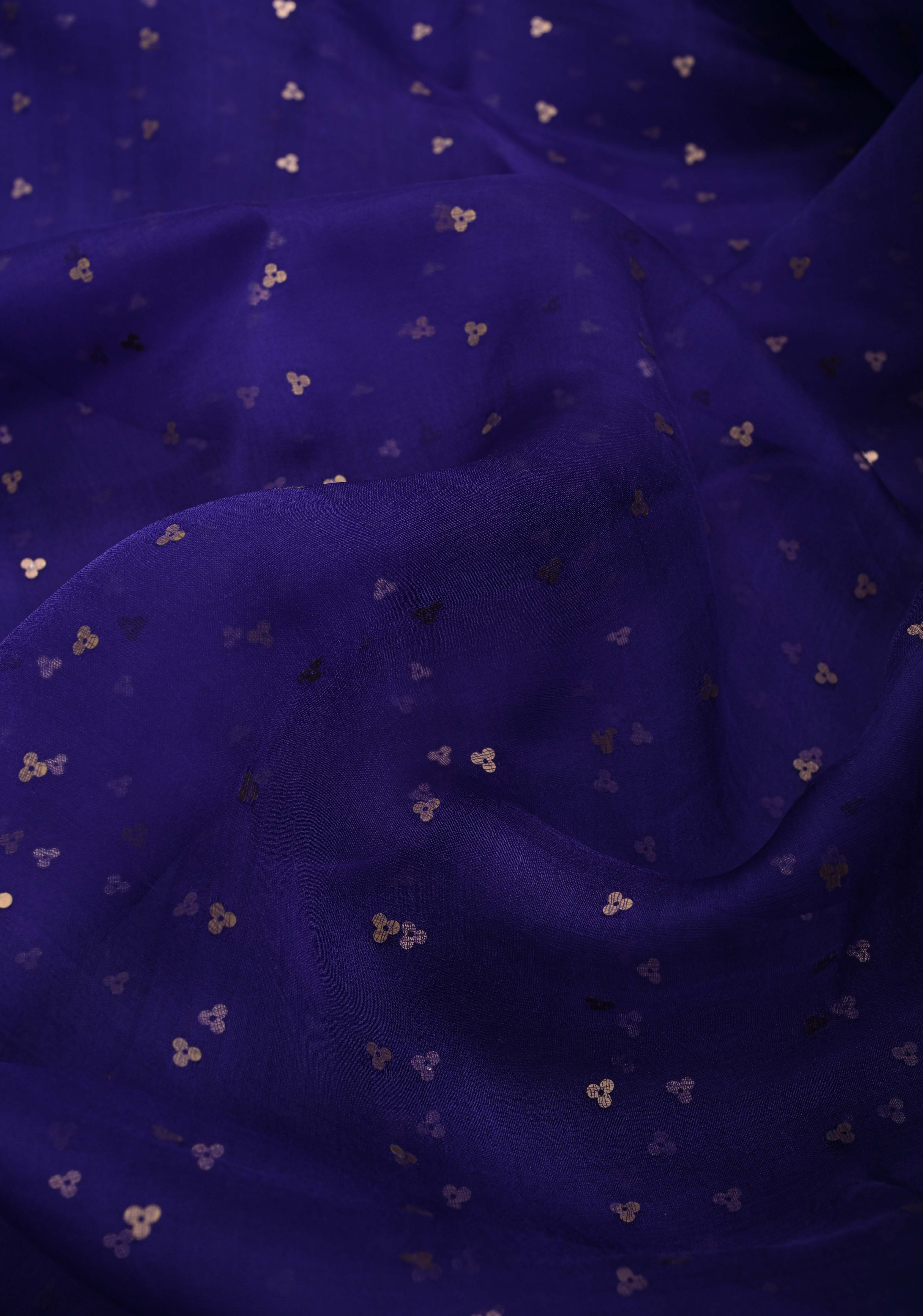 Dark Indigo Pocket Sequins Woven on Pure Muslin Saree | Shobitam