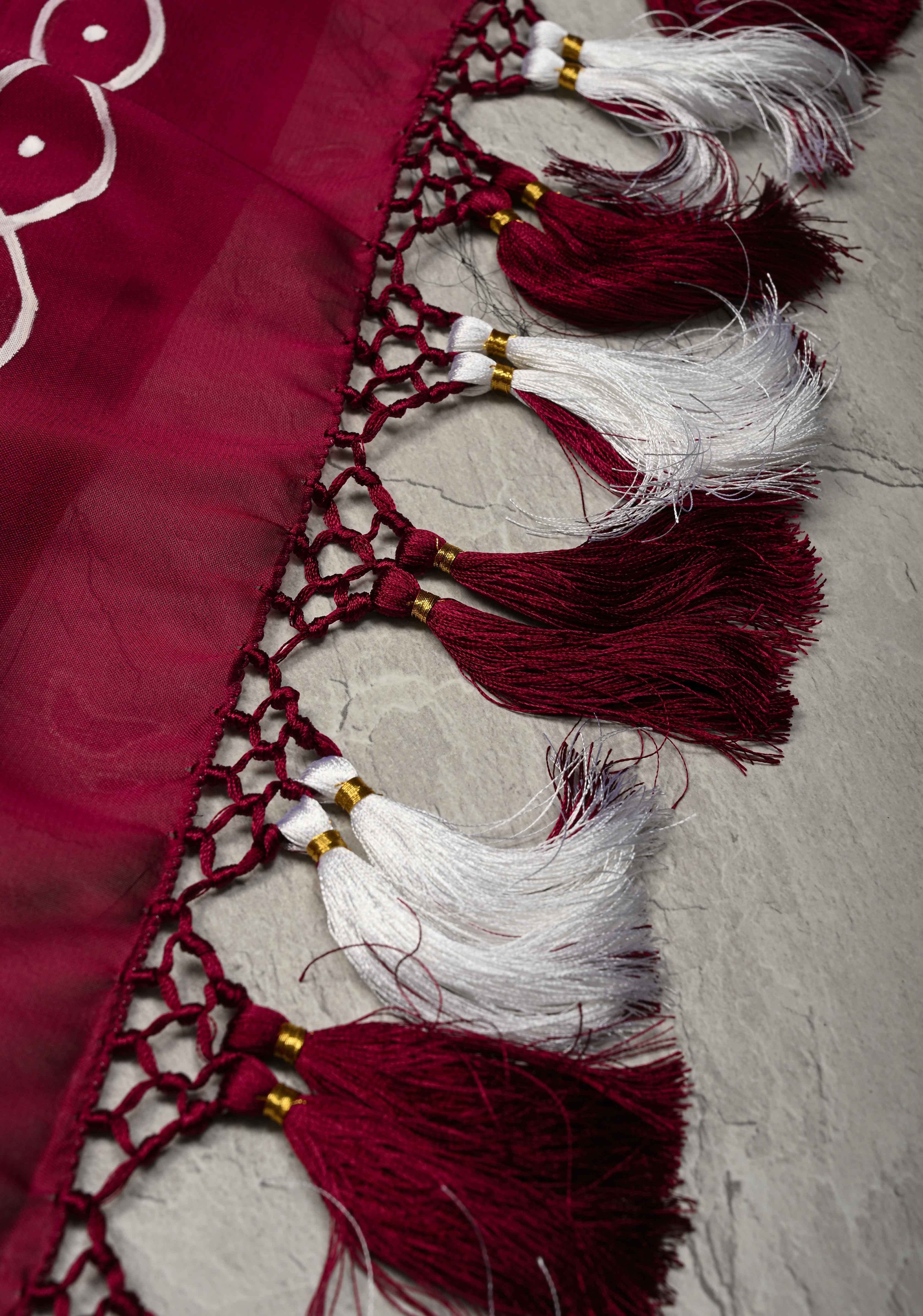 Maroon Georgette Saree with Rangoli Design Hand Painting on Pallu, No Blouse Piece | Shobitam