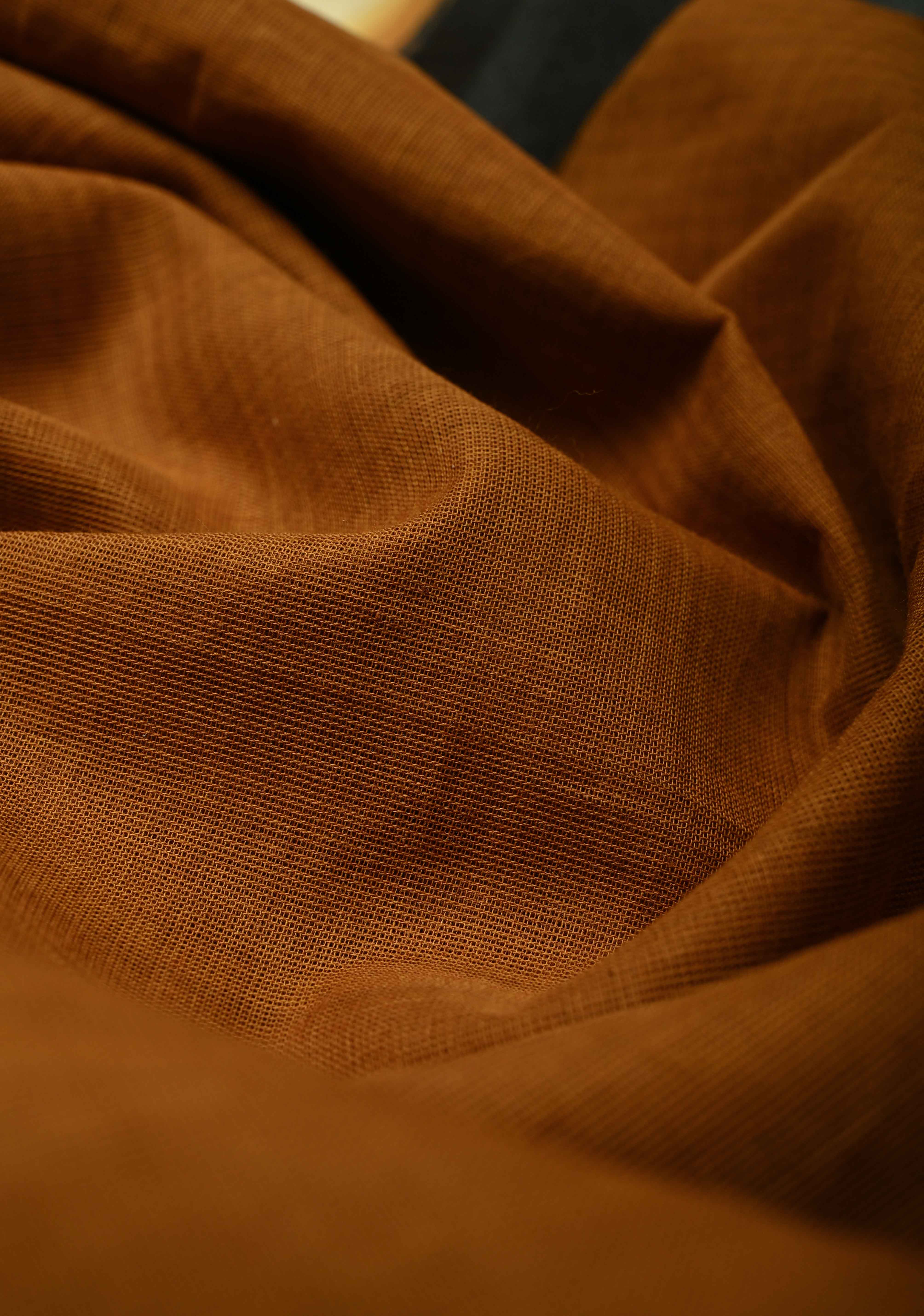 Camel Brown Chettinad Cotton Saree with Border and Bengali Lady Handpainting on Pallu, No Blouse Piece | Shobitam