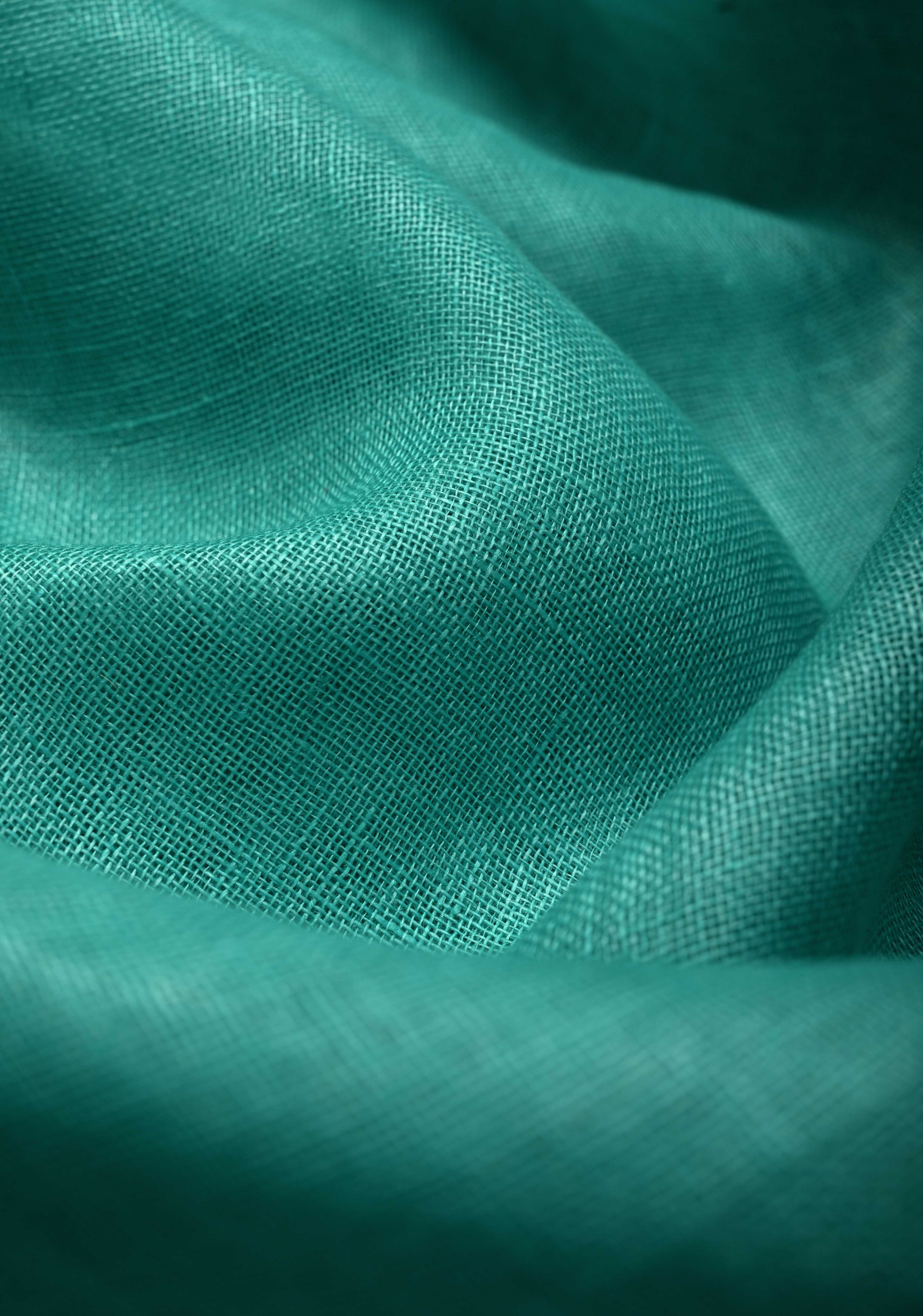 Turquoise Pure Linen by Linen Saree with Wide Zari Border | Shobitam