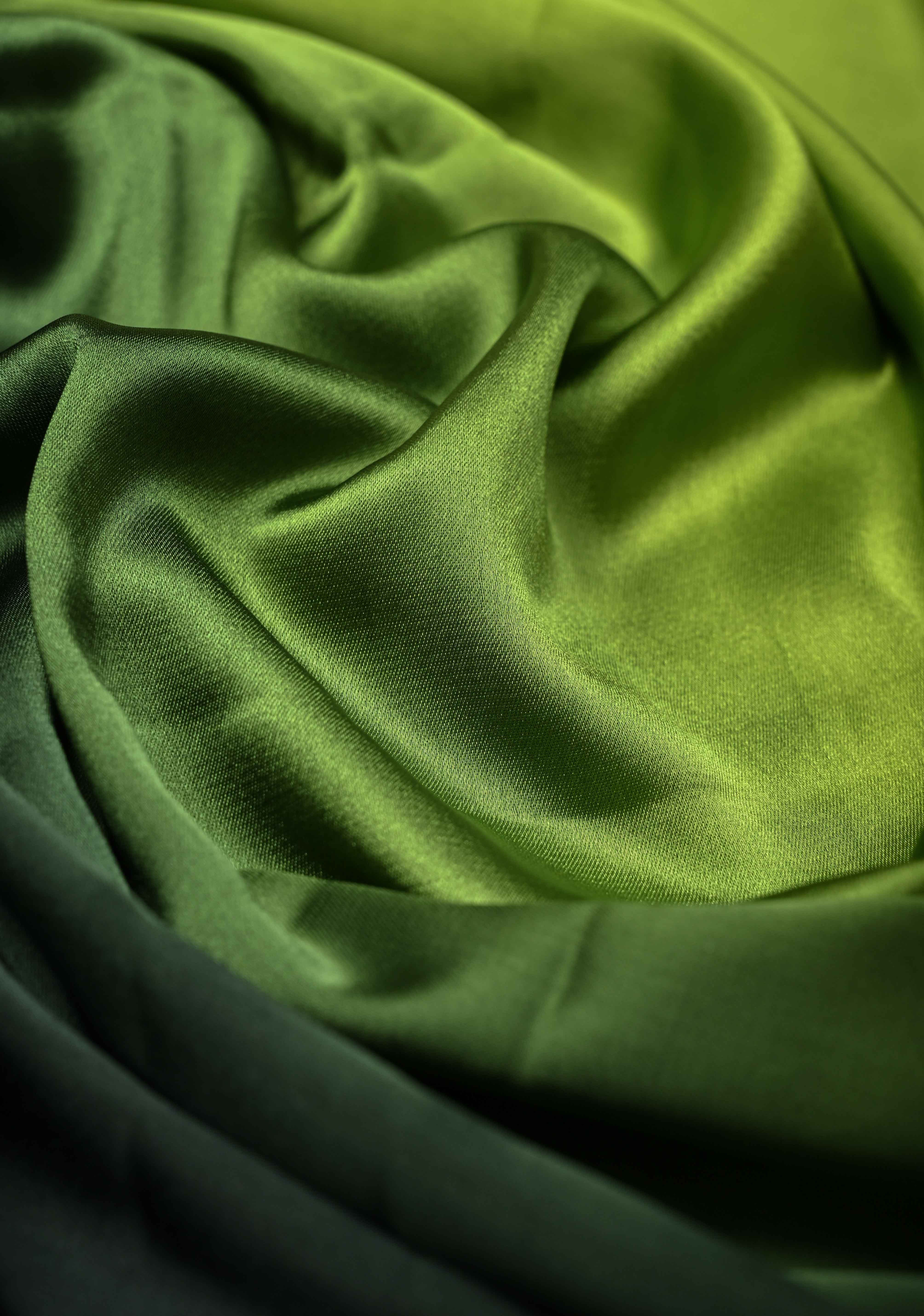 Chartreuse and Black Ombre Pleated Satin Saree , No Blouse Piece | Shobitam
