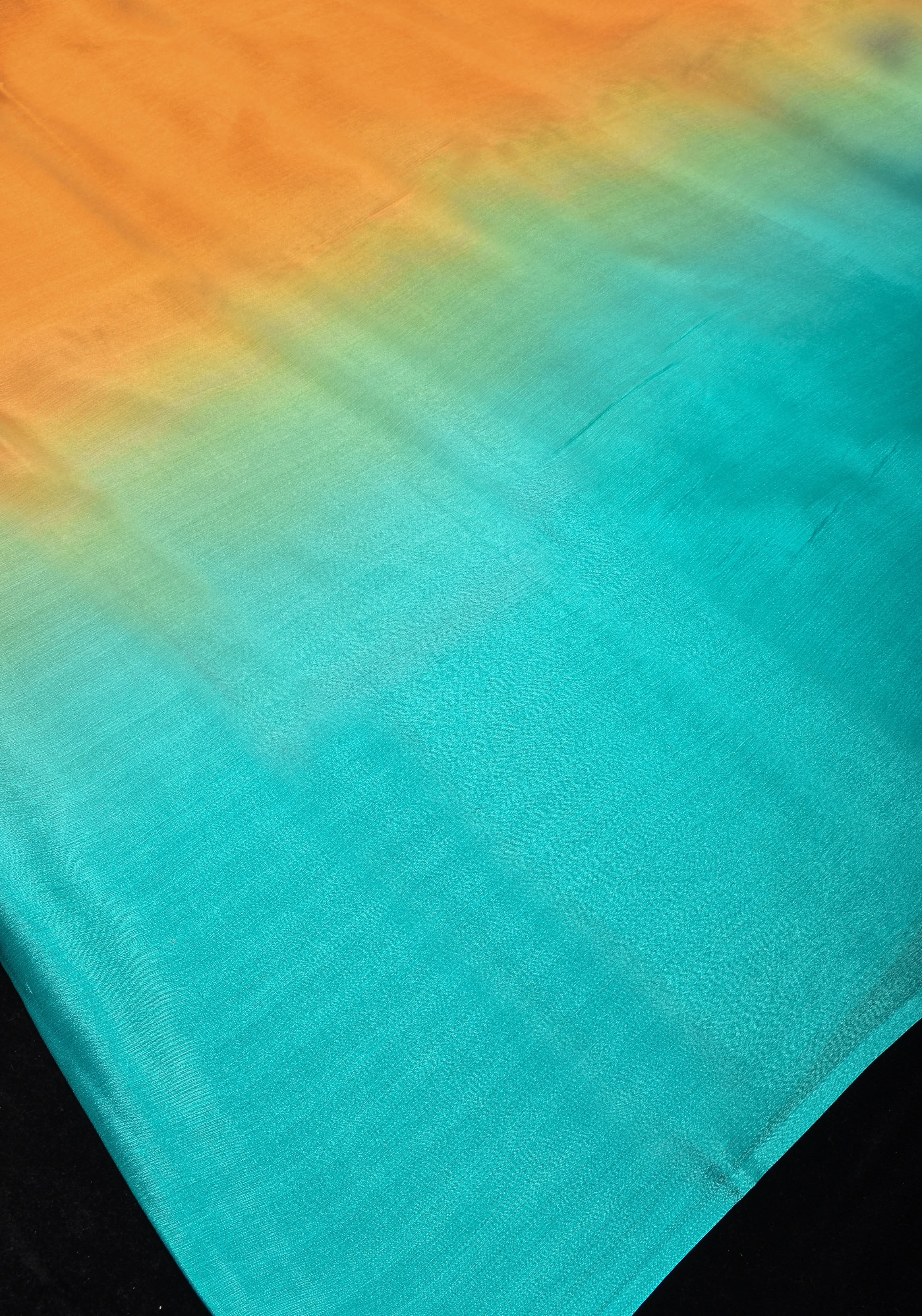 Ochre and Cyan Bollywood style ombré pure chiffon saree , No Blouse Piece | Shobitam