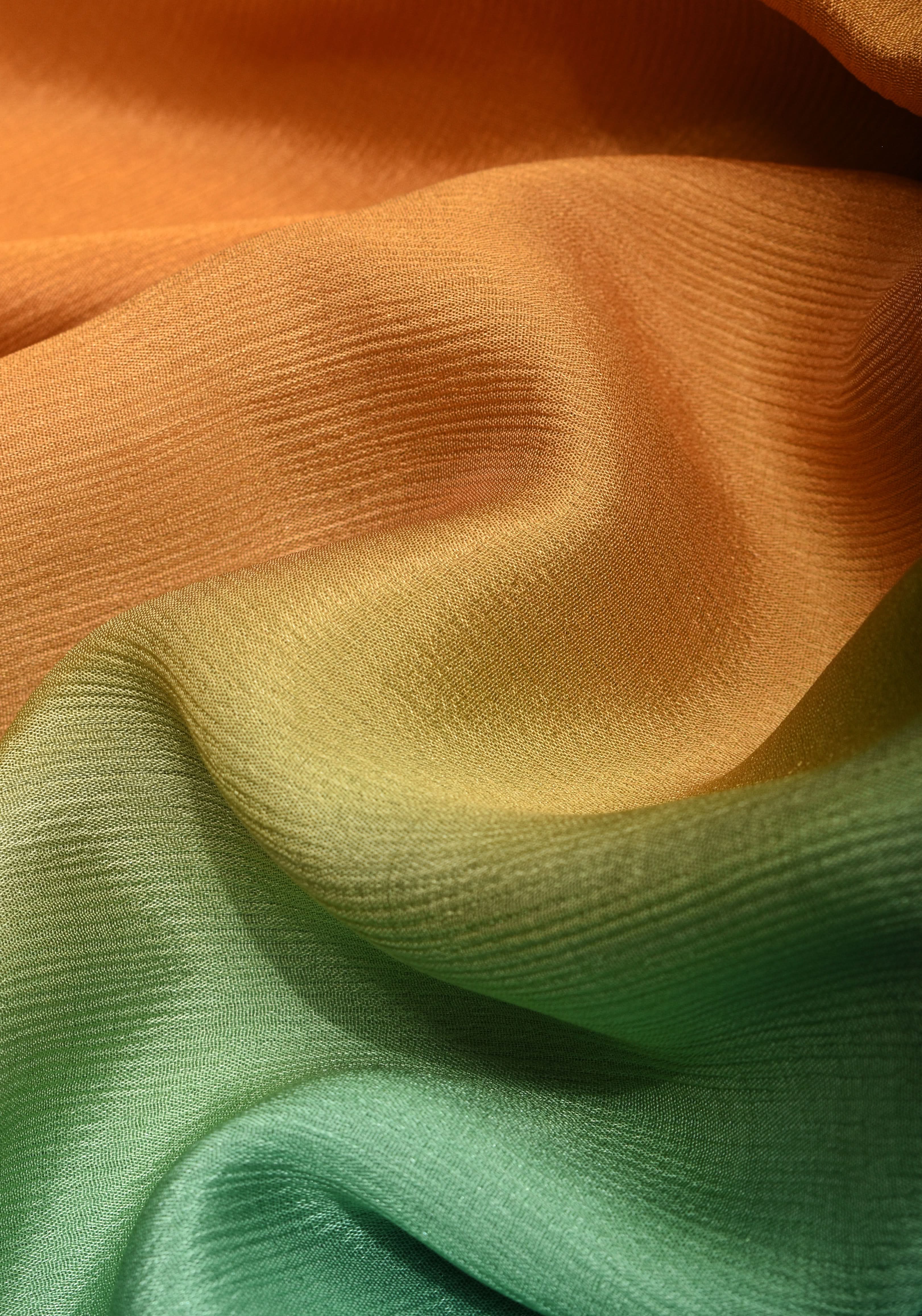 Ochre and Cyan Bollywood style ombré pure chiffon saree , No Blouse Piece | Shobitam