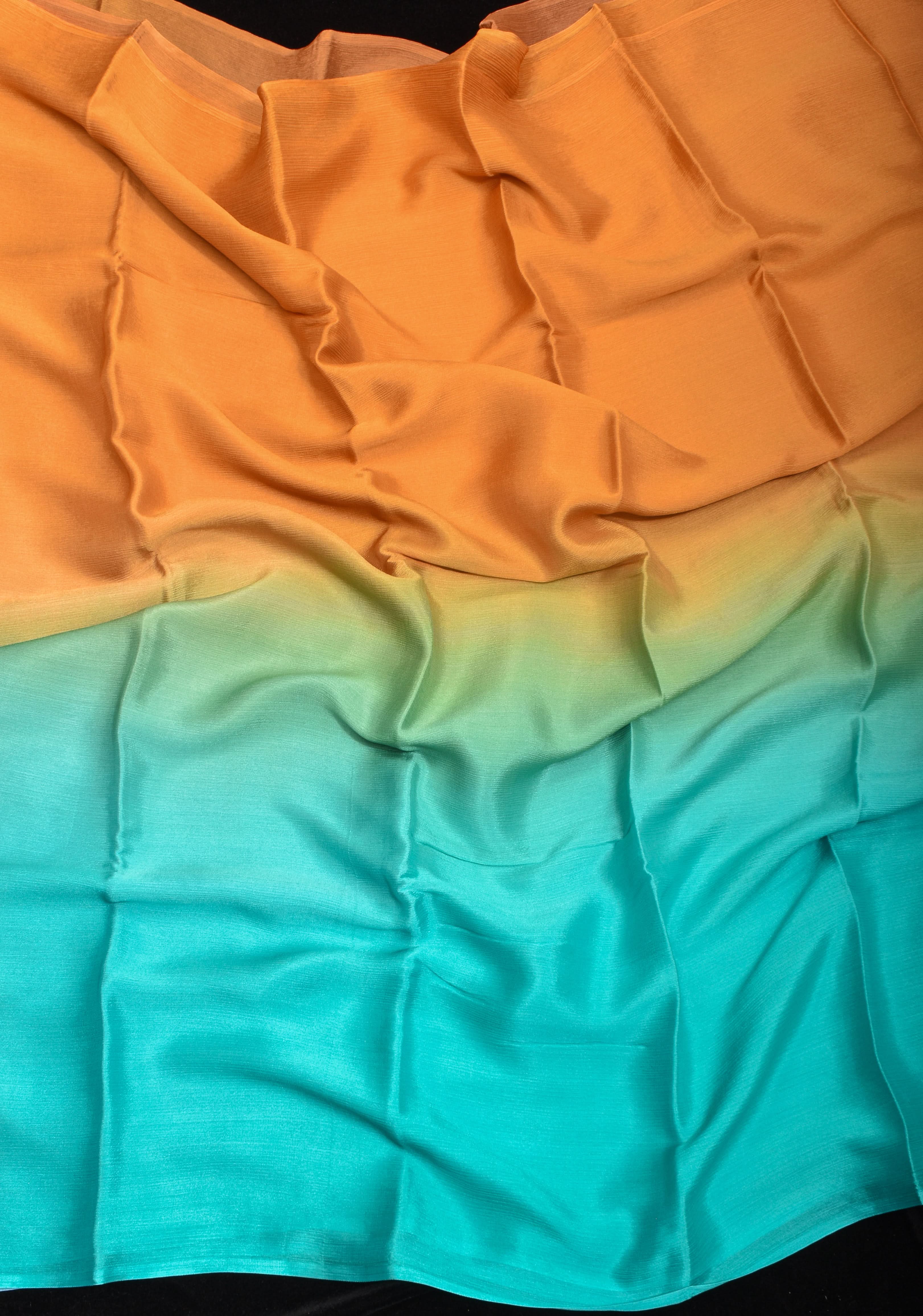 Ochre and Cyan Bollywood style ombré pure chiffon saree , No Blouse Piece | Shobitam