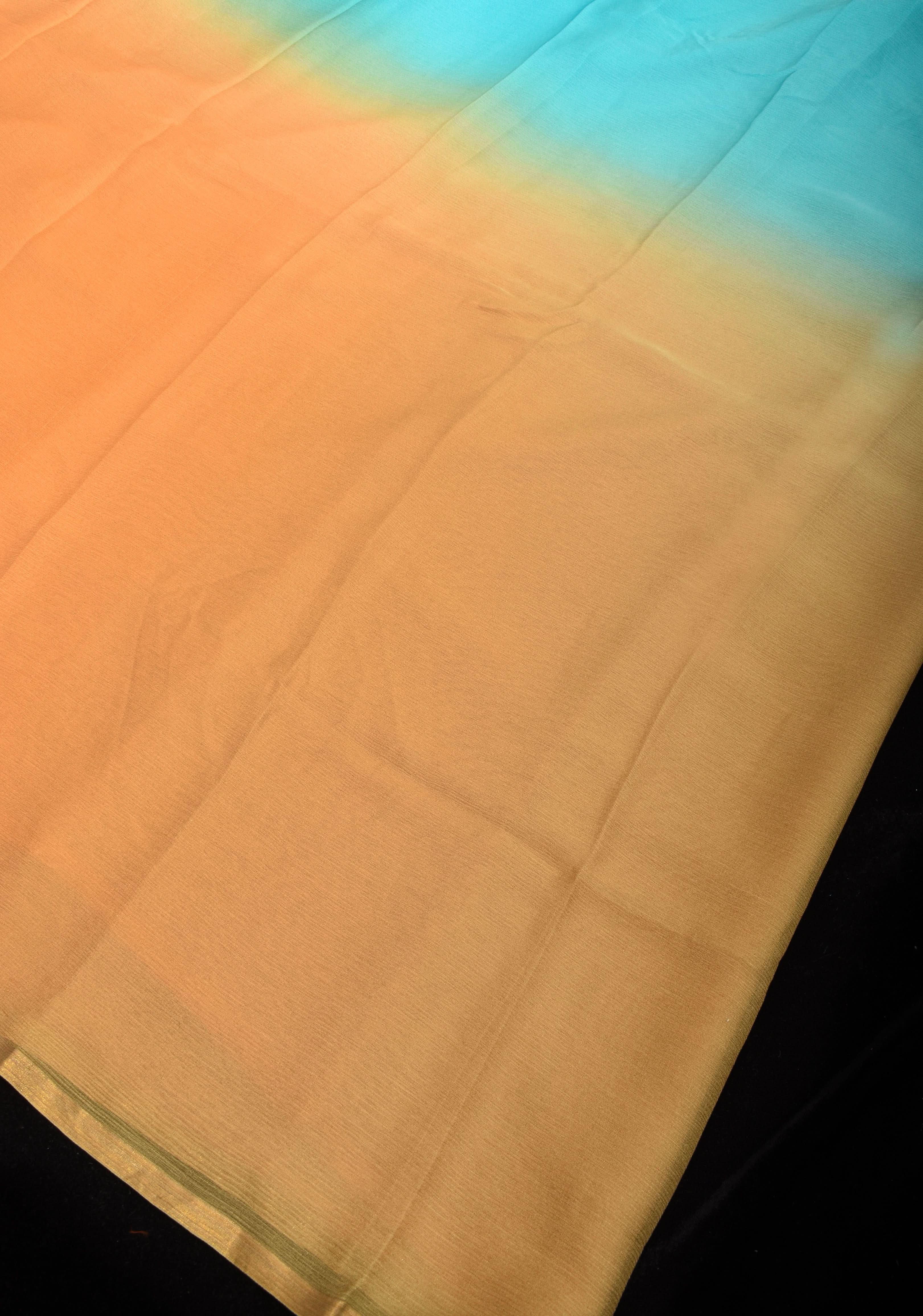Bollywood style ombré pure chiffon Saree in Aqua and Peach, No Blouse Piece | Shobitam