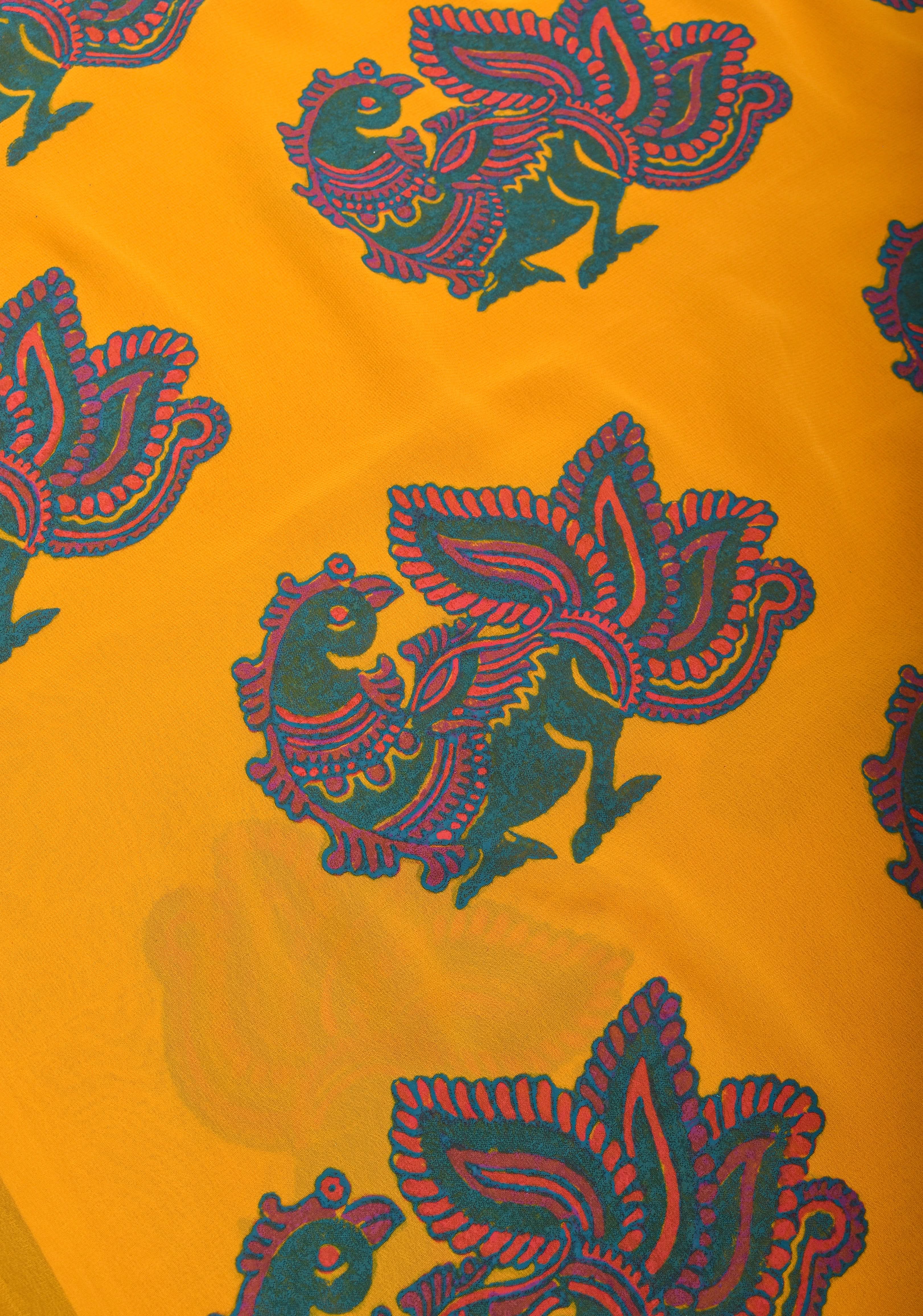 Mustard Georgette Saree with Sanganeri Hand Block Peacock and paisley Prints | Shobitam