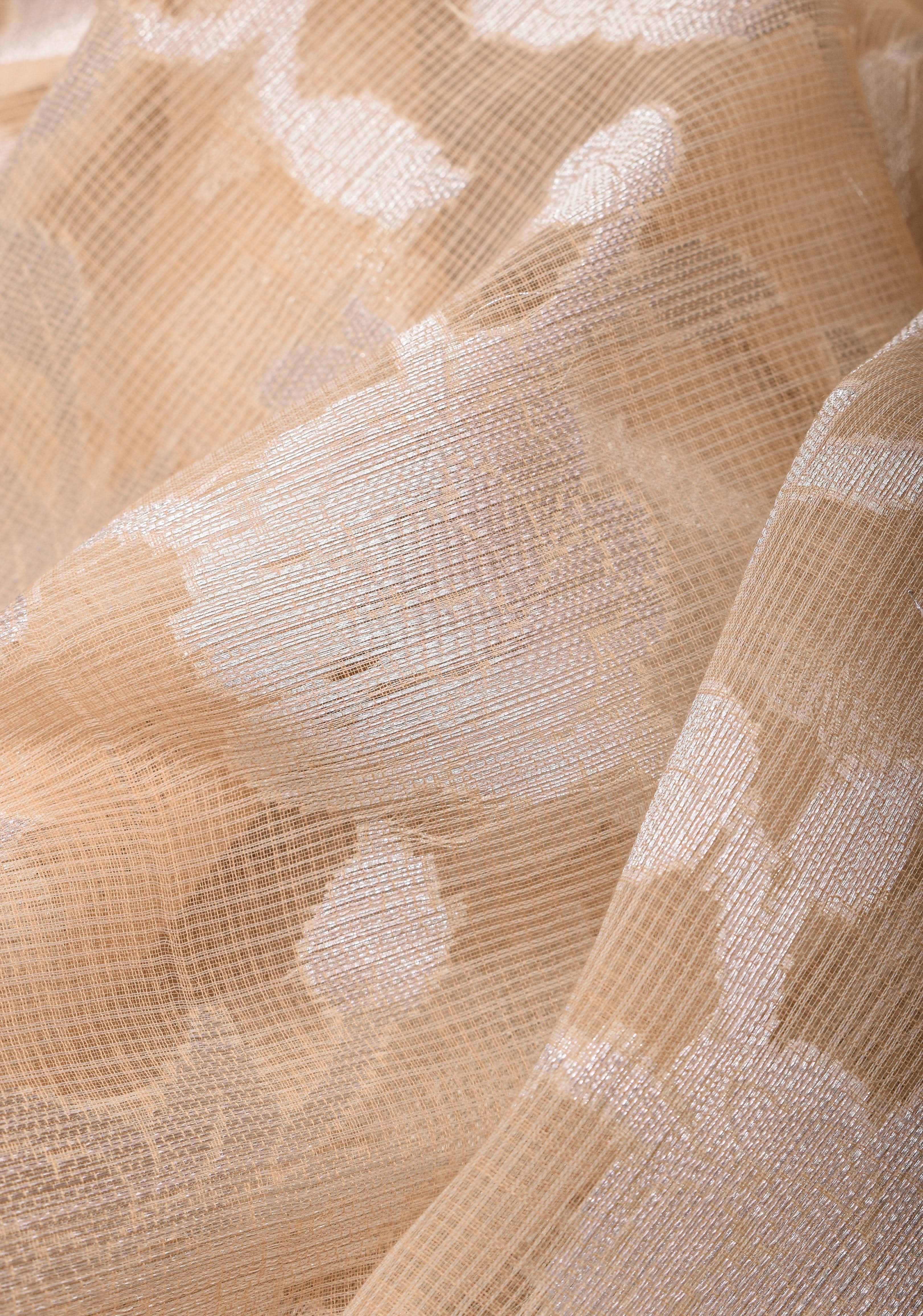Unique Banarasi Meenakari Semi Kora Silk Saree in Beige with Silver Tone Zari & Floral Jaal | Shobitam