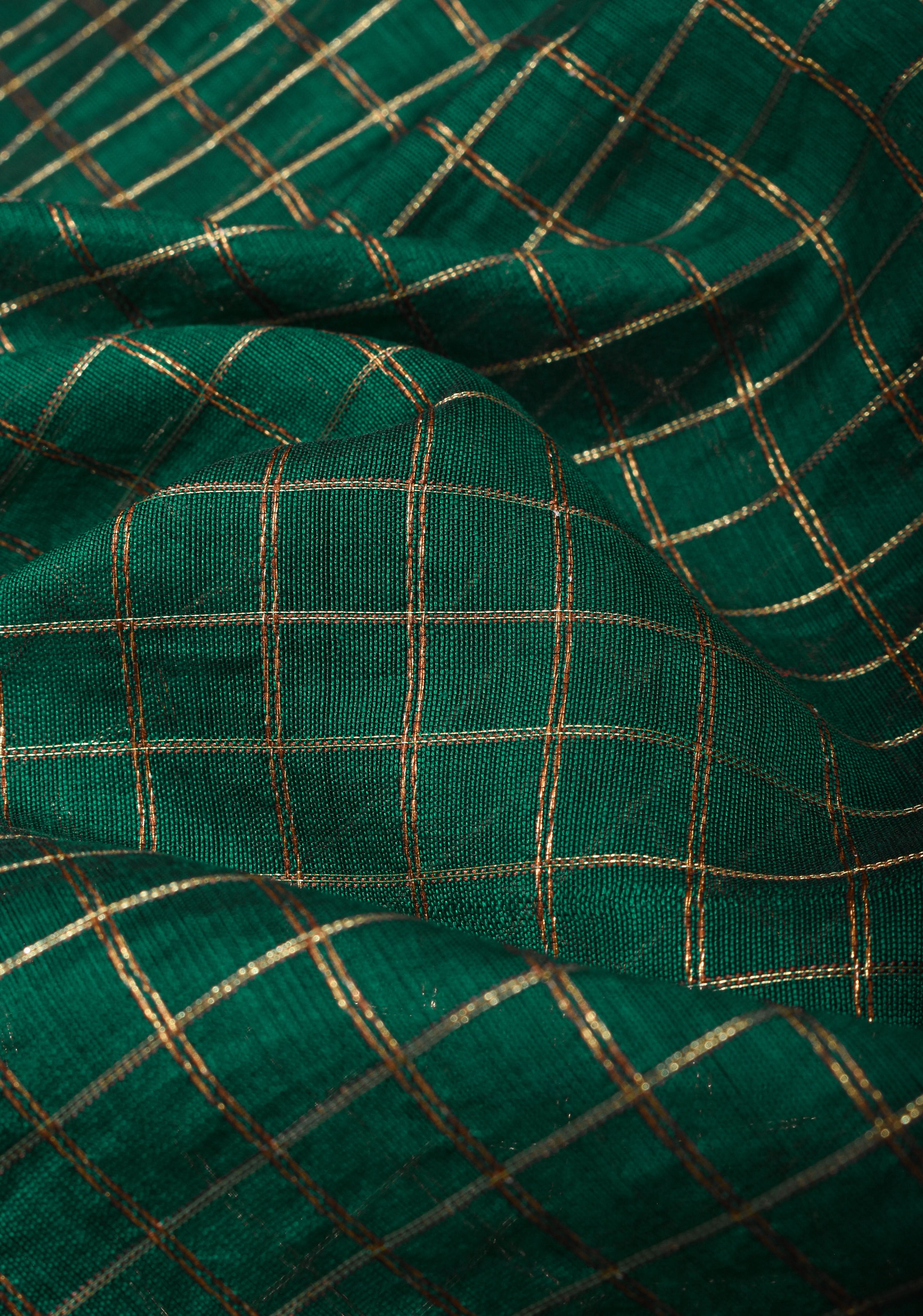 Blue Kanchi Kora Cotton Saree with Zari Checks and Wide Zari Border | Shobitam