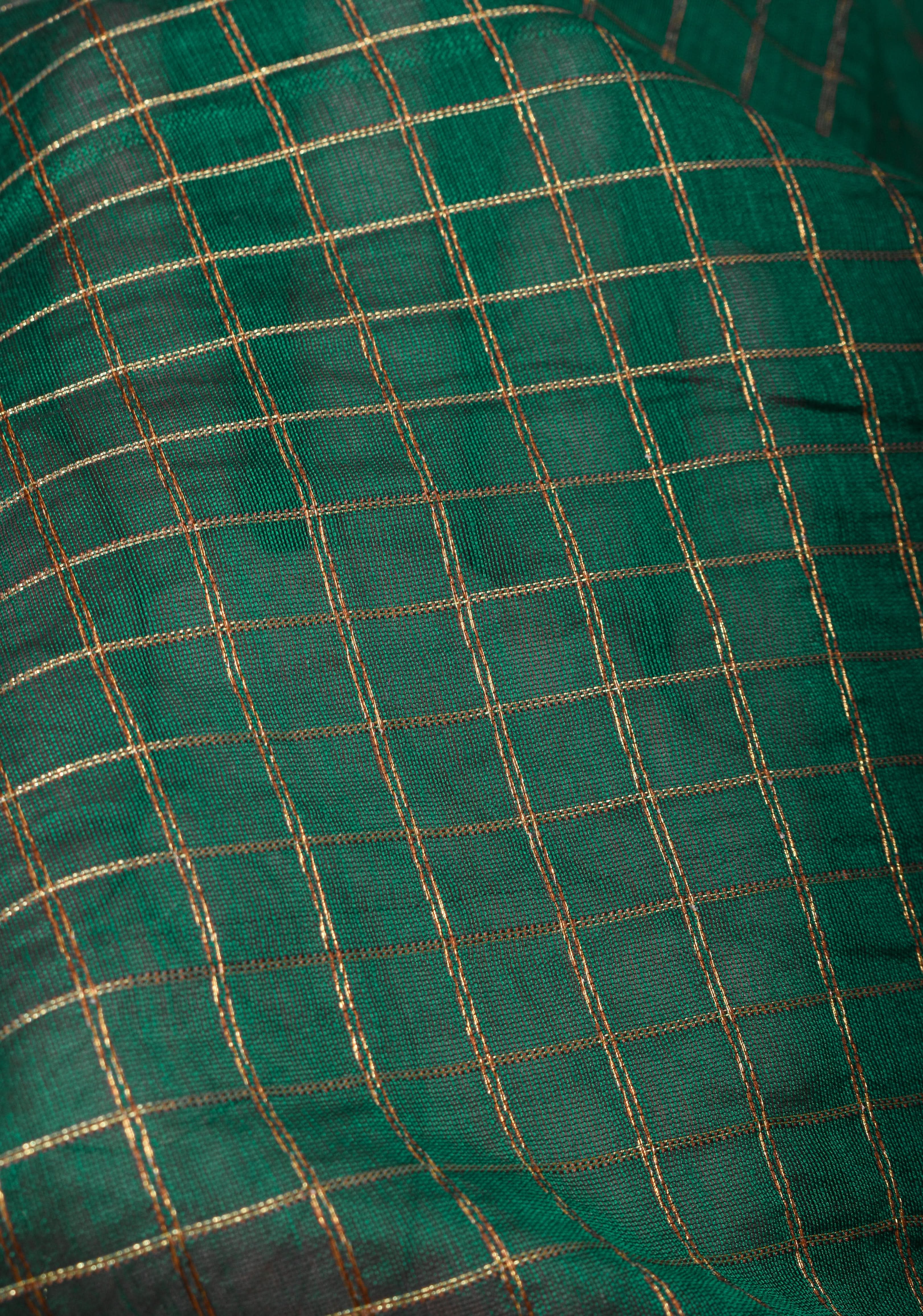 Blue Kanchi Kora Cotton Saree with Zari Checks and Wide Zari Border | Shobitam