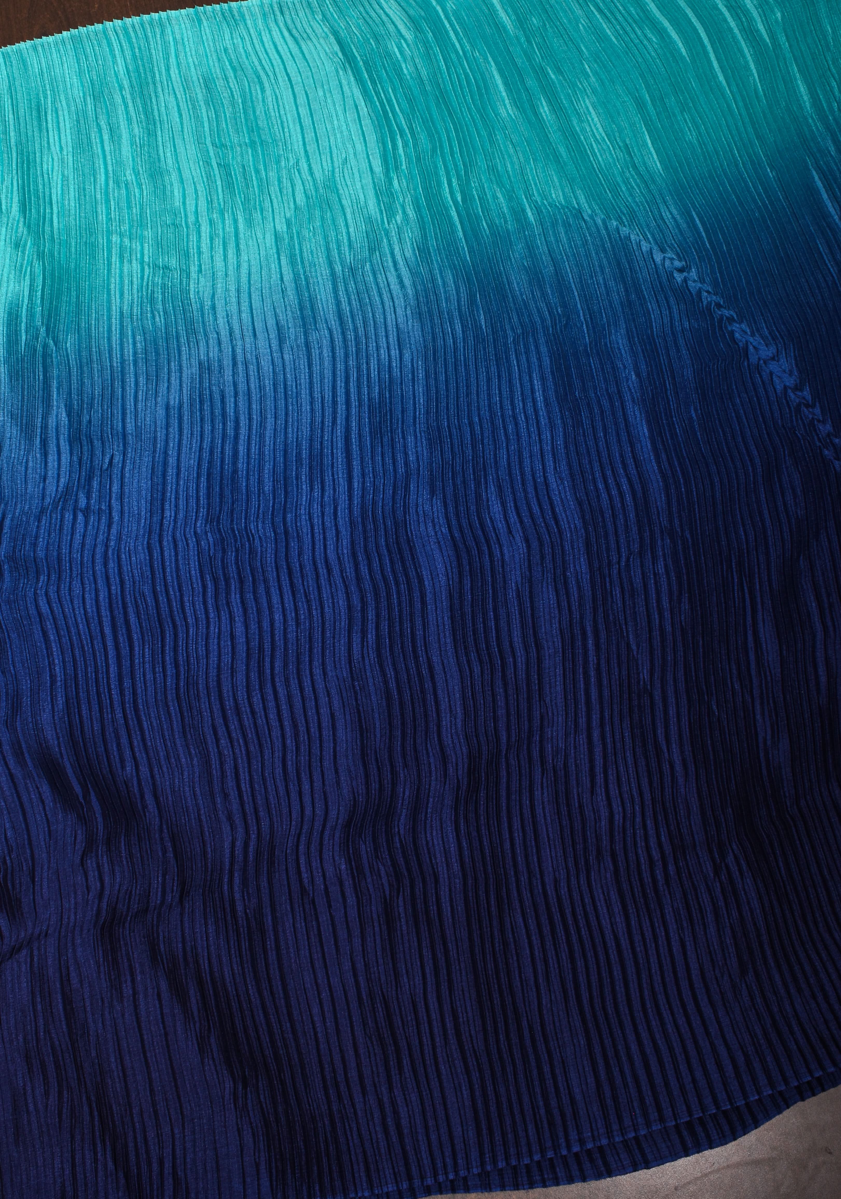 Contemporary shaded Satin pleated half and half saree in Shades of Blue, No Blouse piece | Shobitam