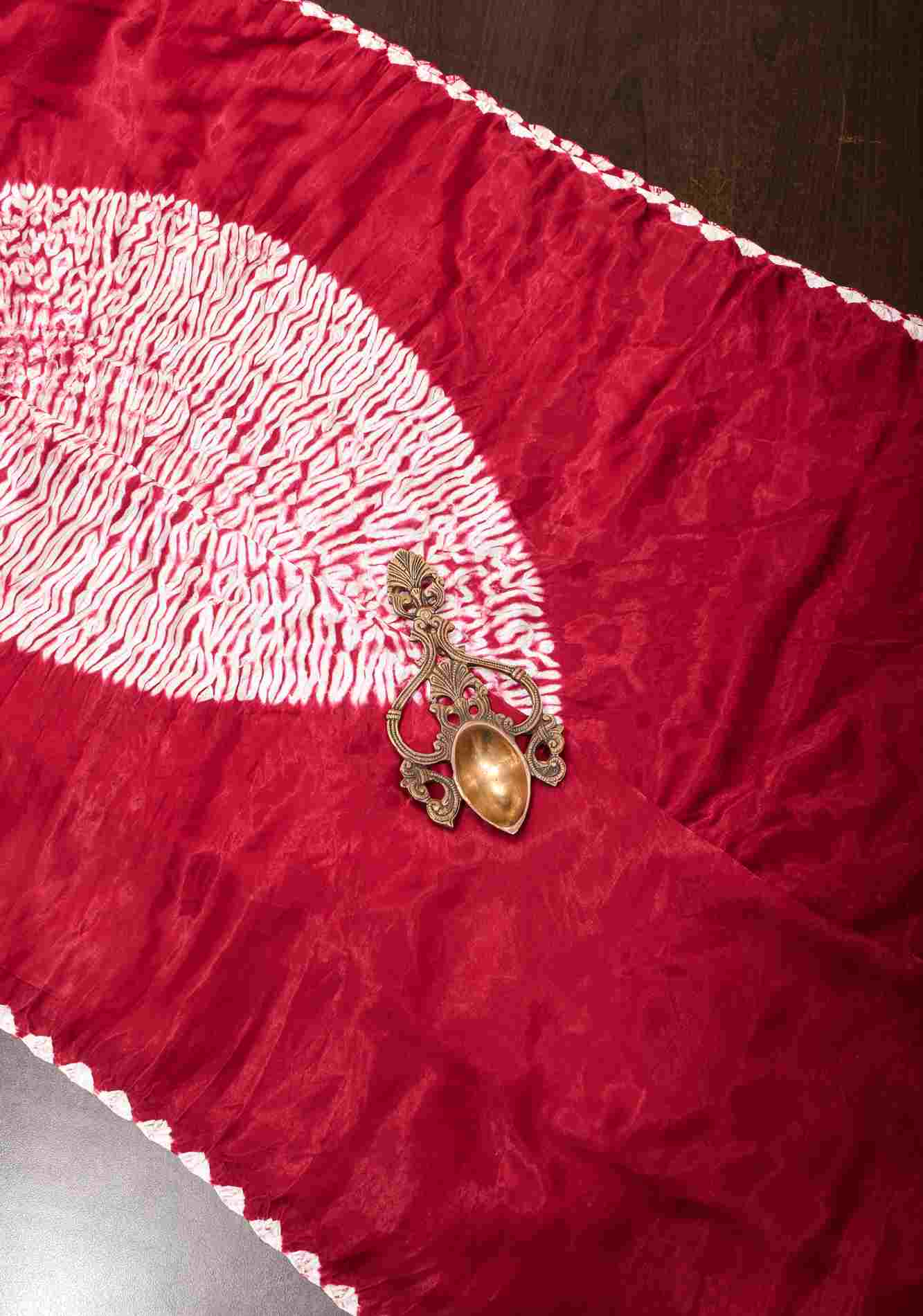 Pre drape Hand Shibori mandala Dye on Red Modal Silk saree, no Blouse piece