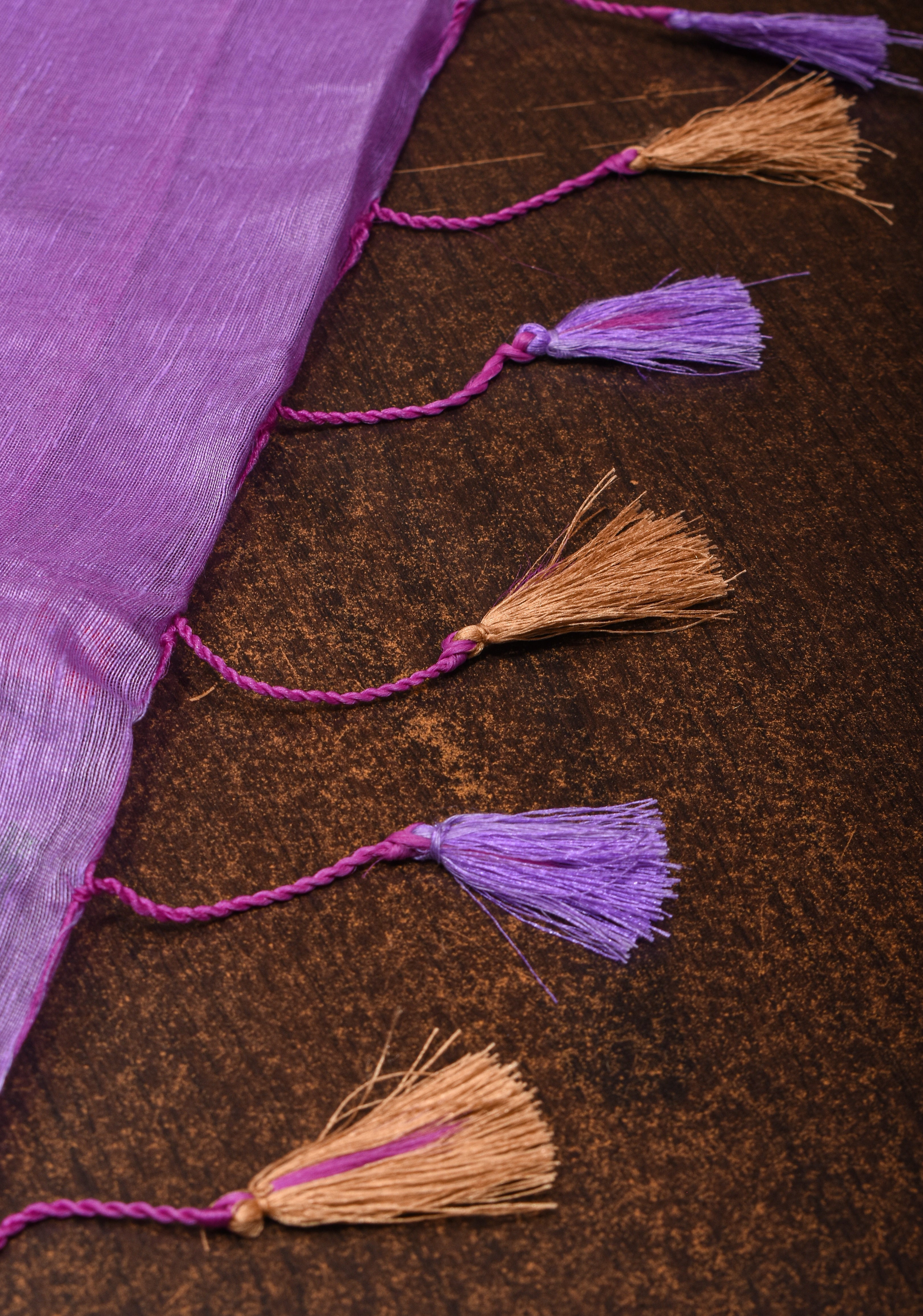 Anar Buttas and Floral embroidery on Silk Linen Saree In Lilac | Shobitam