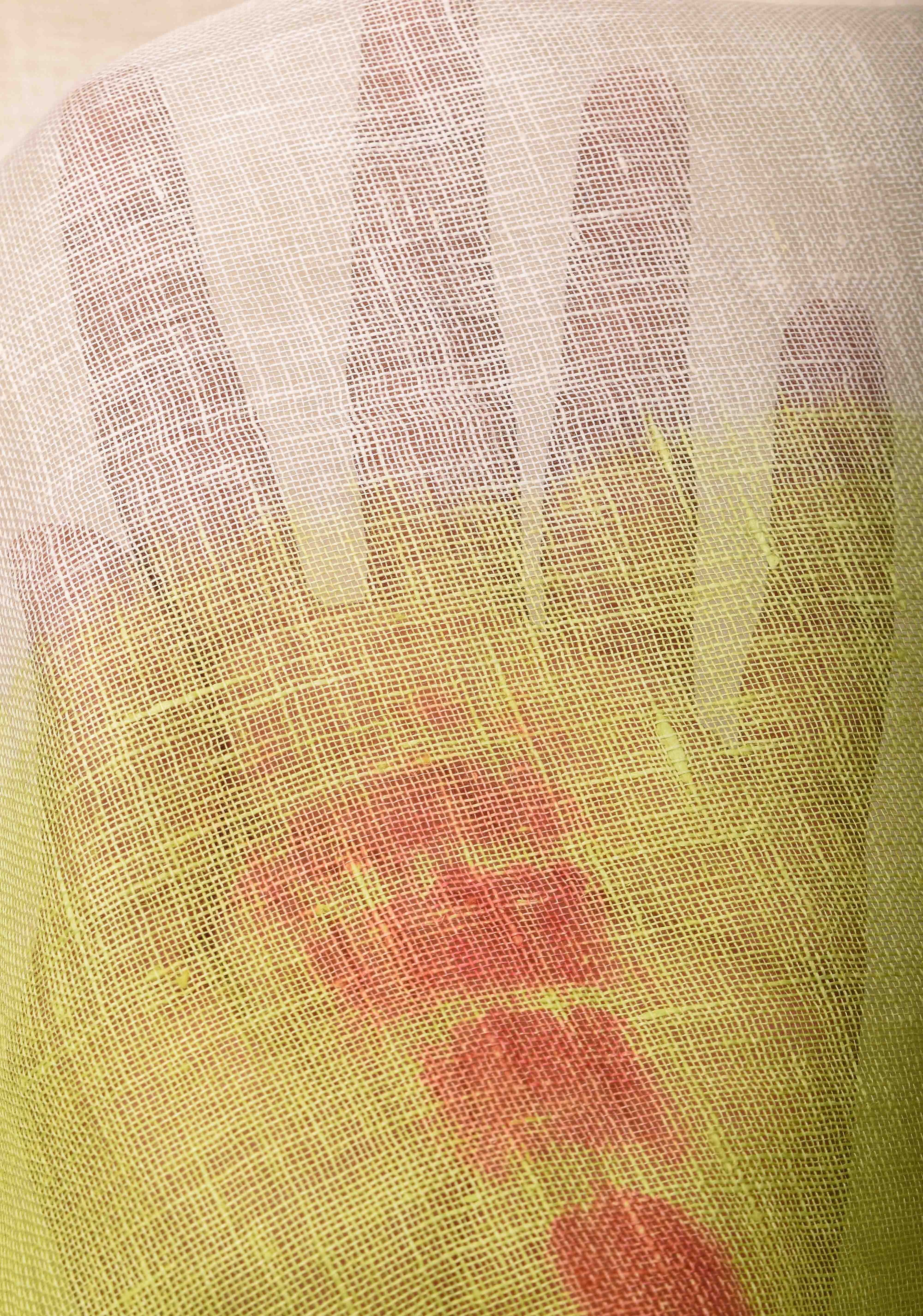 Off White and Green Shibori Linen by Linen Saree and Zari Border | Shobitam
