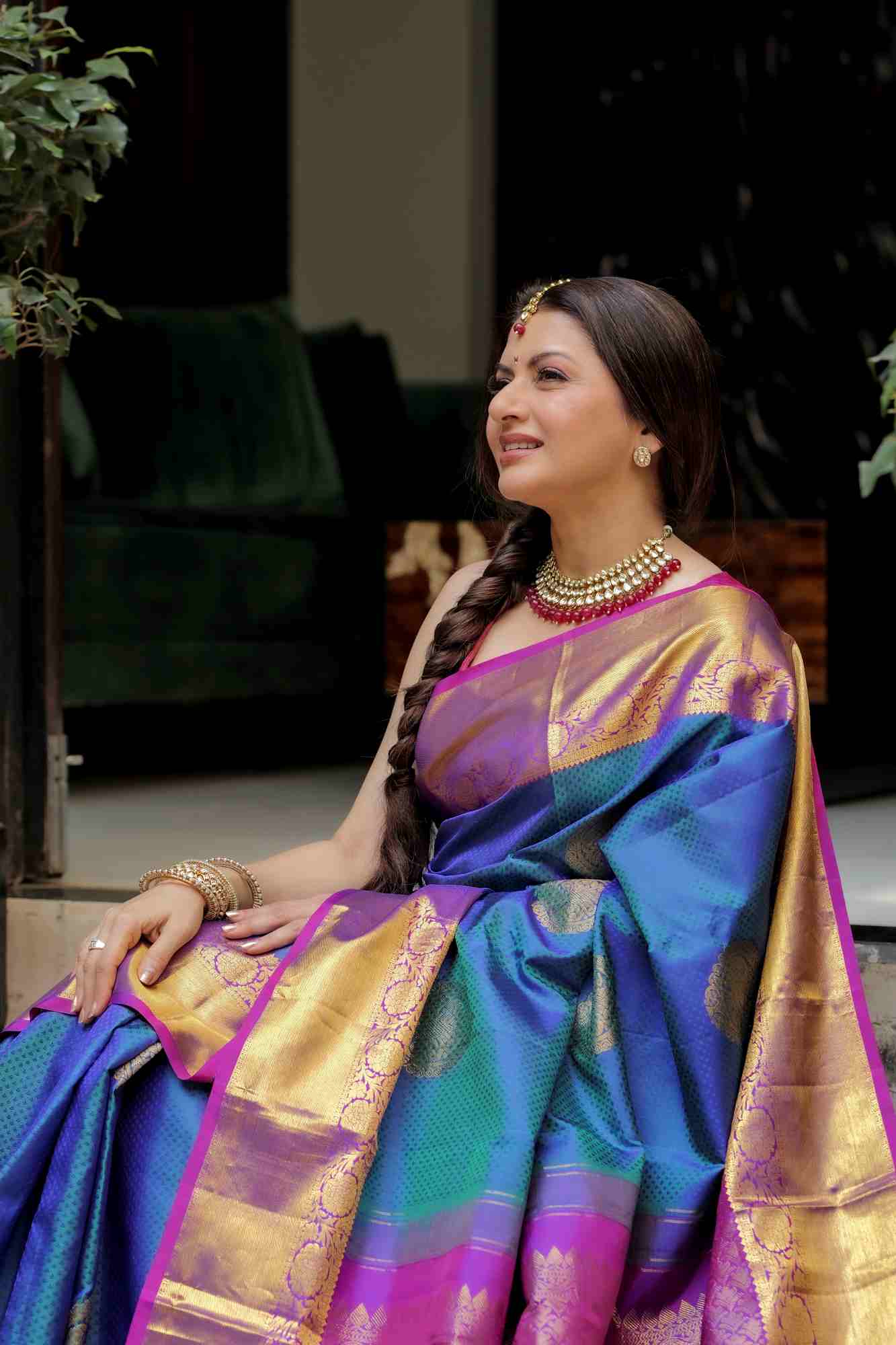 Exquisite Peacock Blue Dual tone Self Brocade on Kanjivaram Pure Silk Saree with Damask Motifs and Zari Border | SILK MARK CERTIFIED Ready To Wear Saree