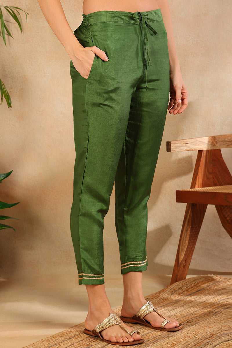 Green Poly Silk Solid Straight Suit Set | SHOBITAM