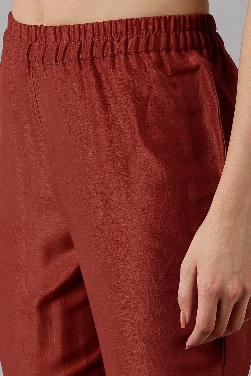 Rust Polyester Gotta Patti Straight Suit Set  | SHOBITAM