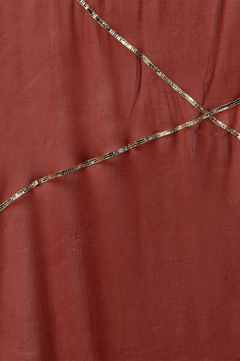 Rust Polyester Gotta Patti Straight Suit Set  | SHOBITAM
