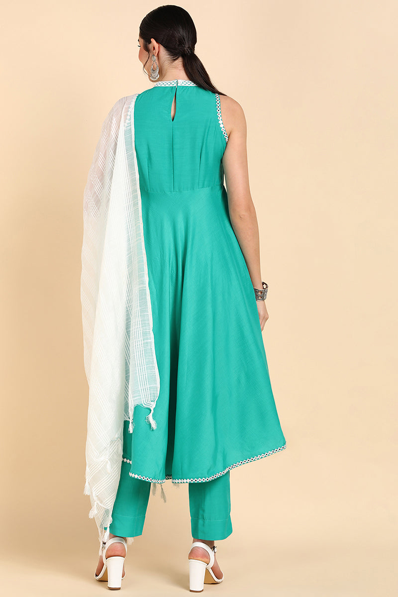 Green Poly Silk Anarkali Suit Set | SHOBITAM