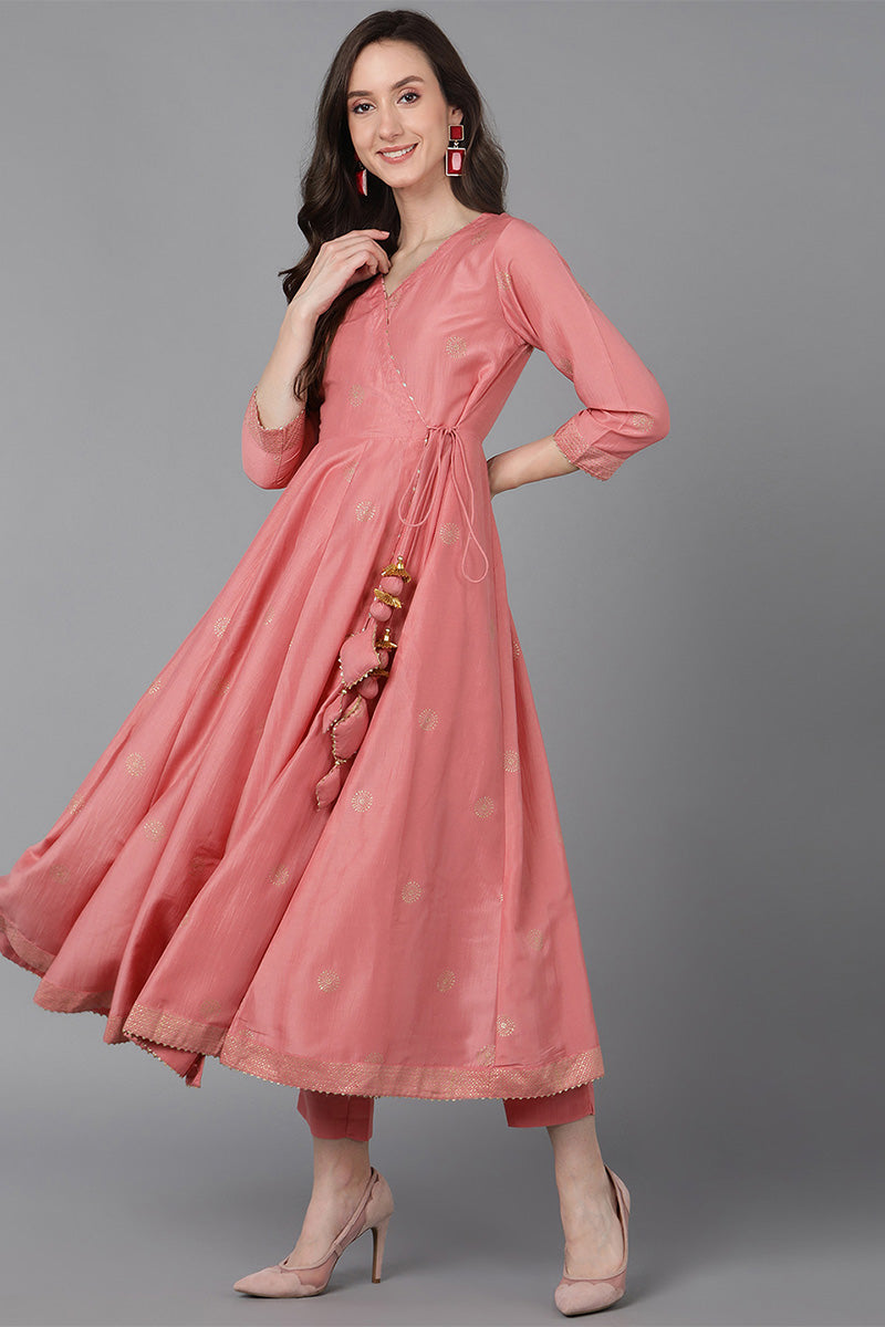 Pink Poly Silk Solid Solid Kurta Trousers With Dupatta | SHOBITAM