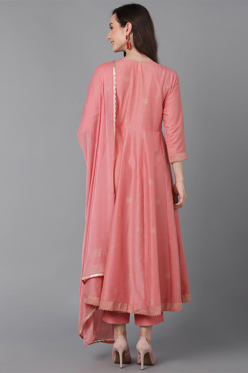 Pink Poly Silk Solid Solid Kurta Trousers With Dupatta | SHOBITAM