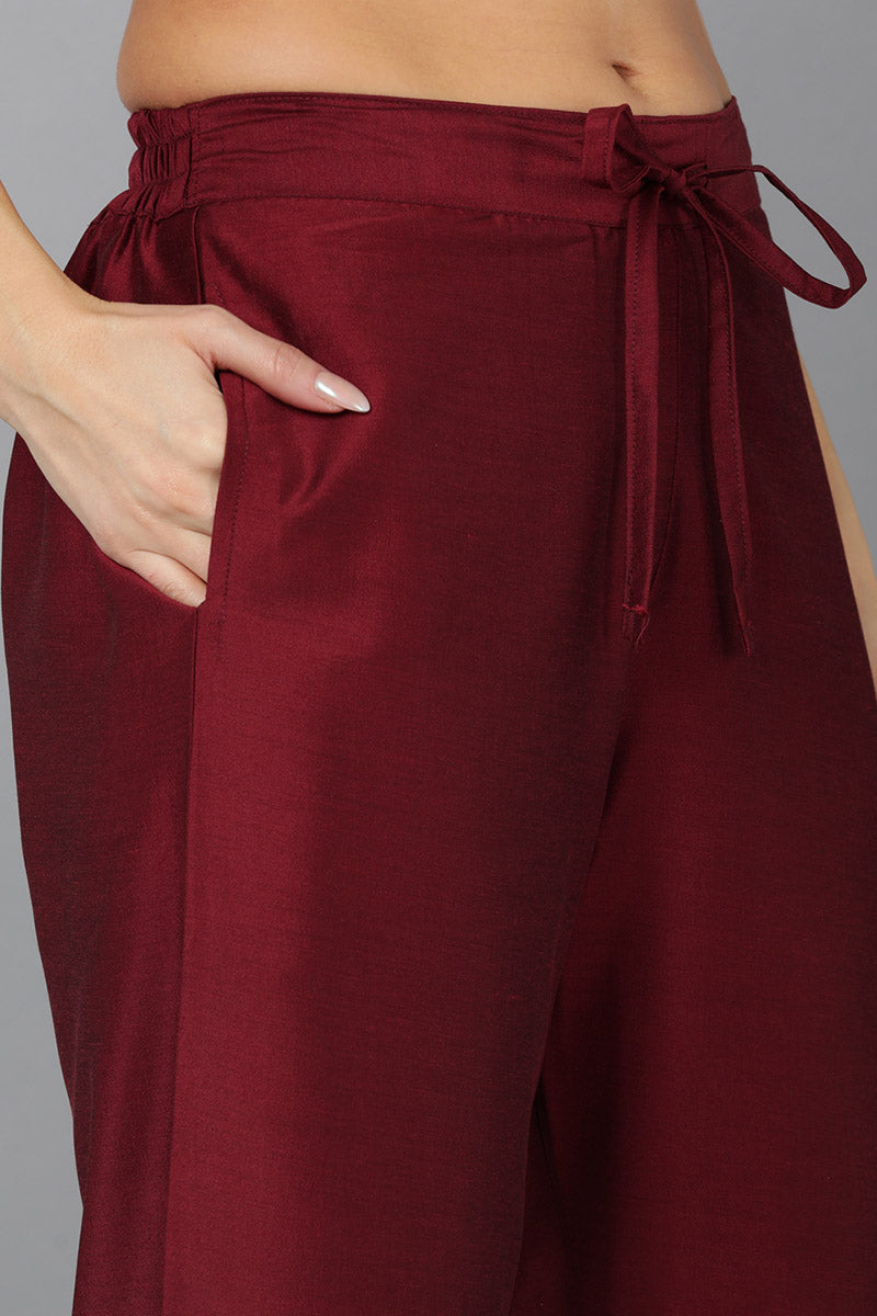 Maroon Silk Blend Woven Design Anarkali Suit Set  | SHOBITAM