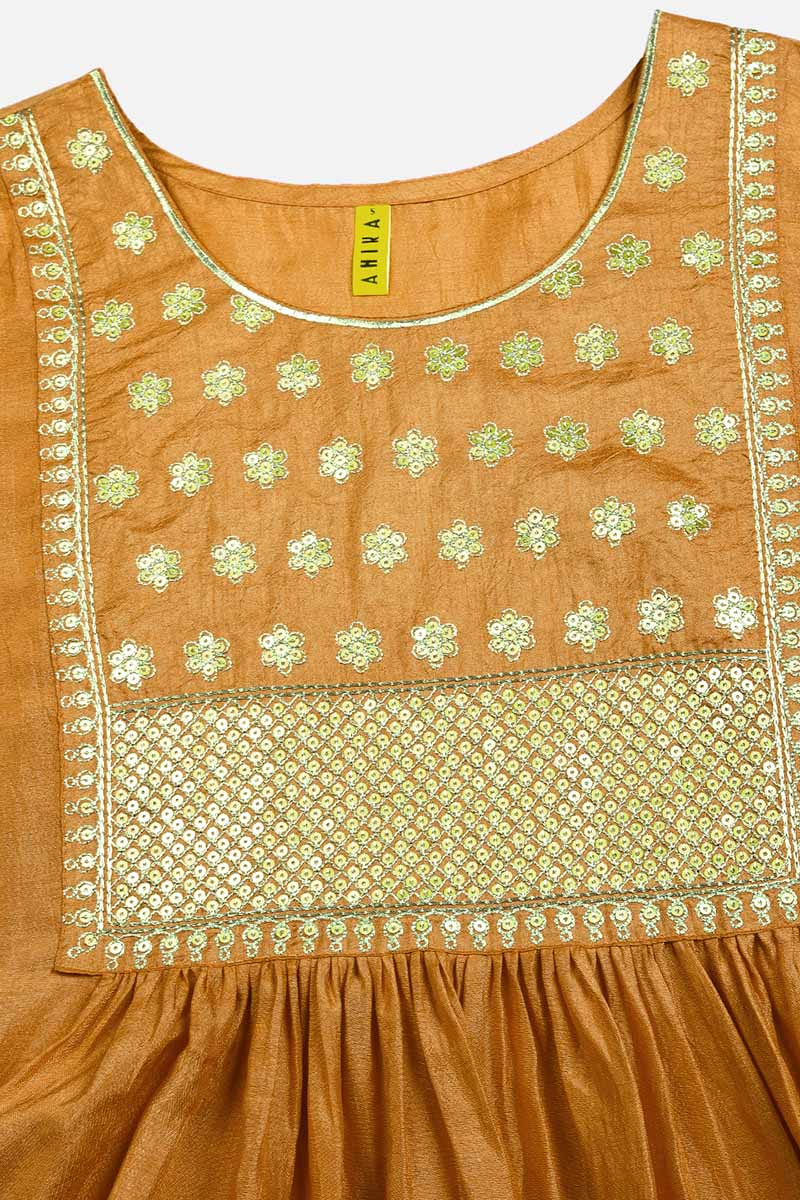 Mustard Silk Blend Solid A-Line Kurta Trousers With Dupatta | SHOBITAM