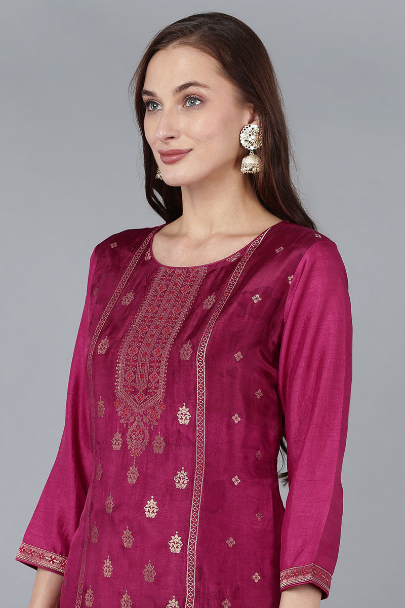 Burgundy Viscose Rayon Solid Straight Kurta Trousers With Dupatta | SHOBITAM