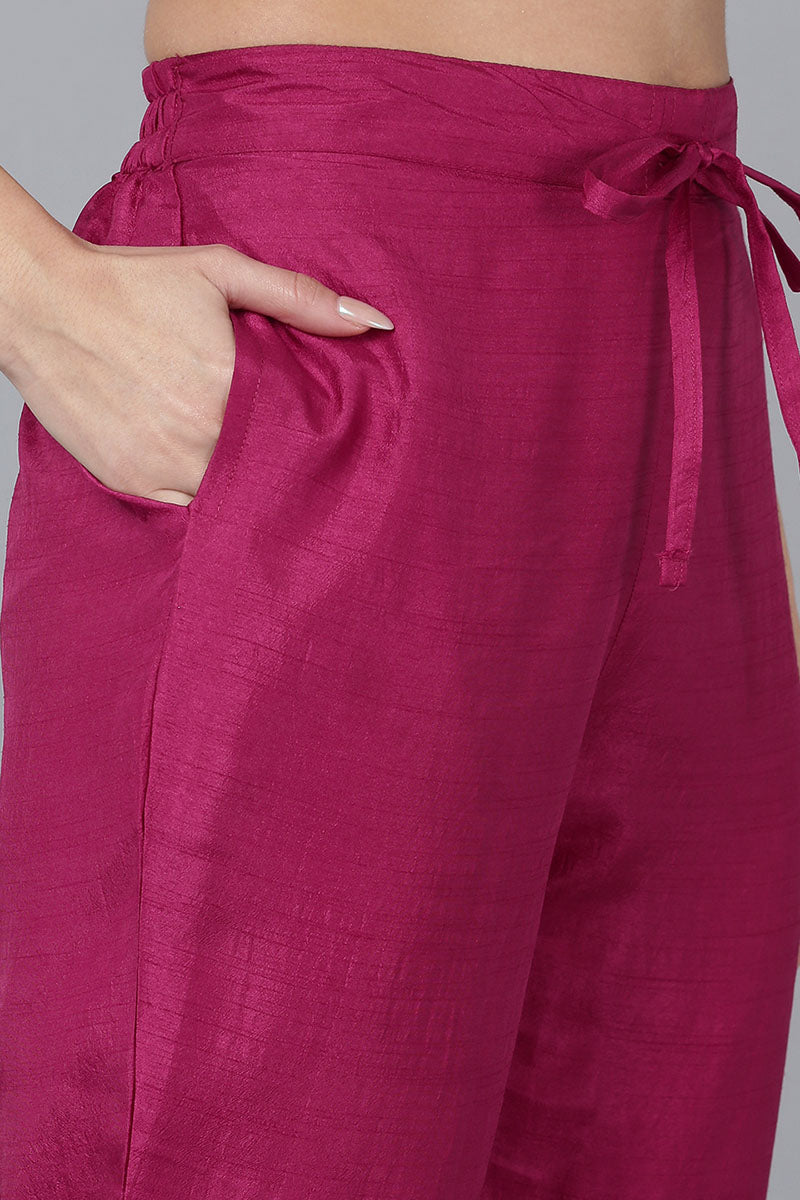 Burgundy Viscose Rayon Solid Straight Kurta Trousers With Dupatta | SHOBITAM