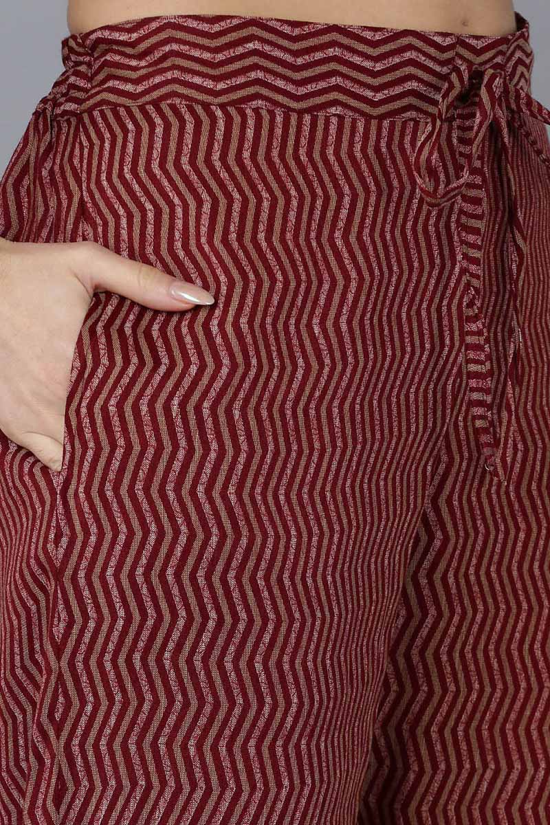 Maroon Silk Blend Floral Straight Kurta Trousers With Dupatta | SHOBITAM