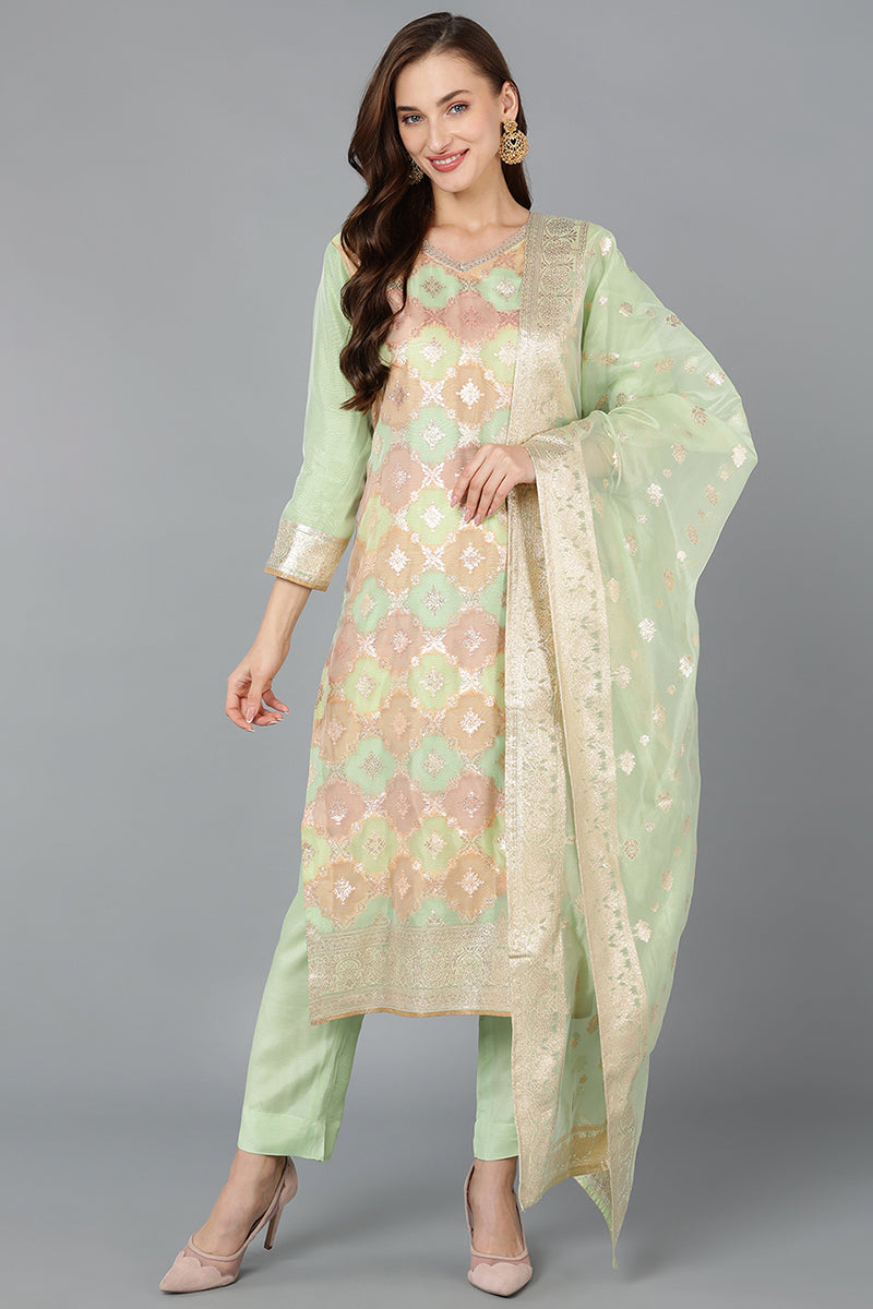 Poly Chanderi Straight Kurta Pant With Dupatta | SHOBITAM