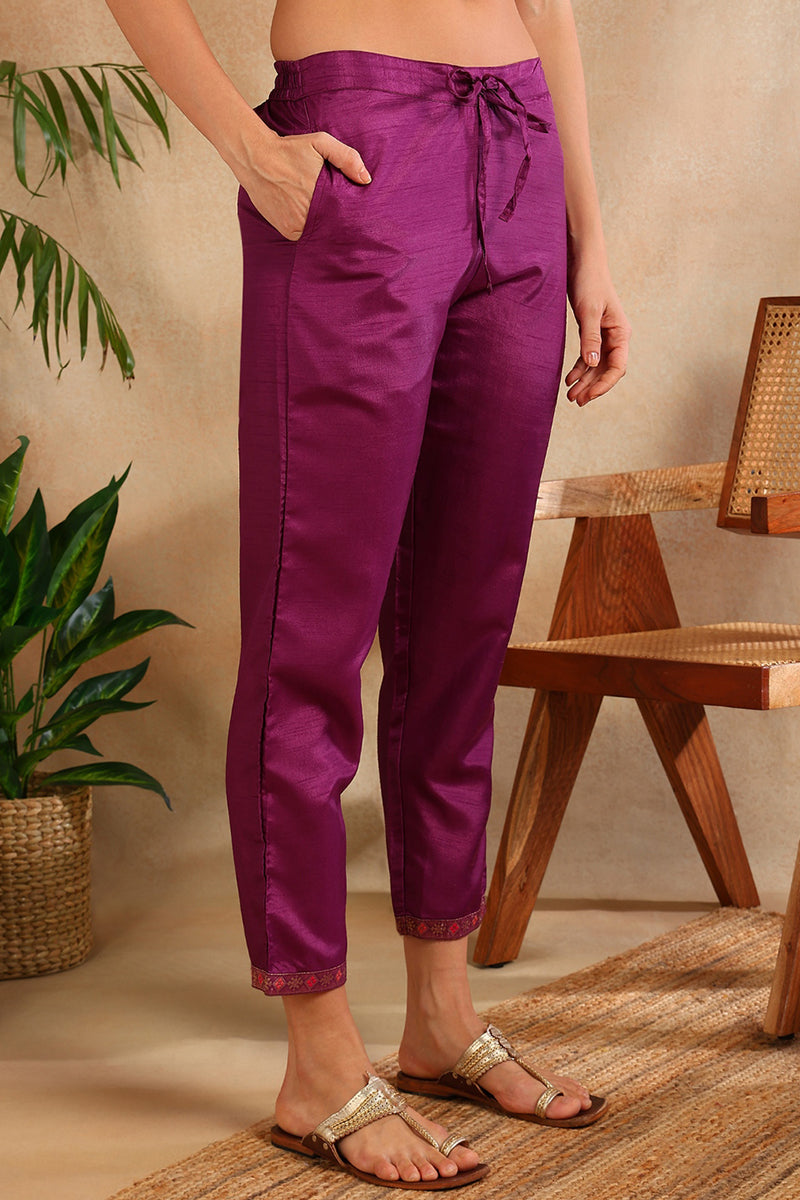 Poly Silk Maroon Embroidered Straight Suit Set | SHOBITAM