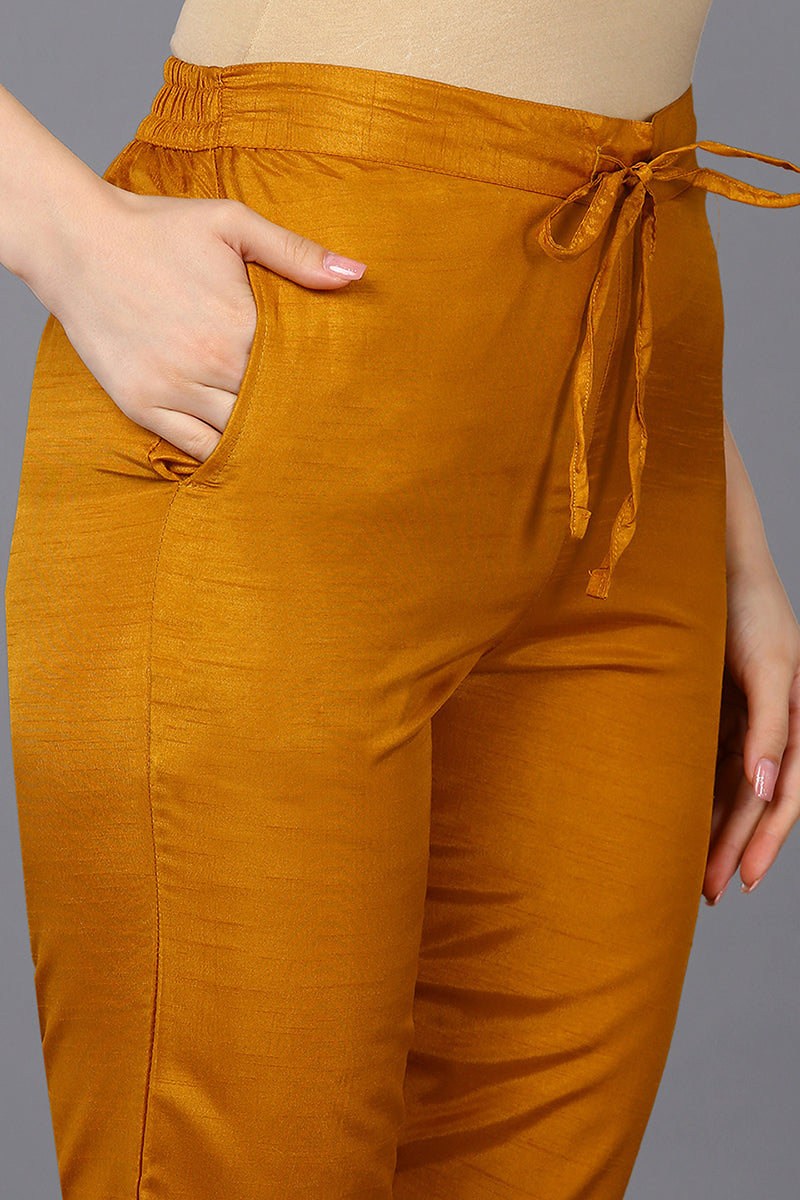 Silk Blend Mustard Embroidered Straight Suit Set | SHOBITAM