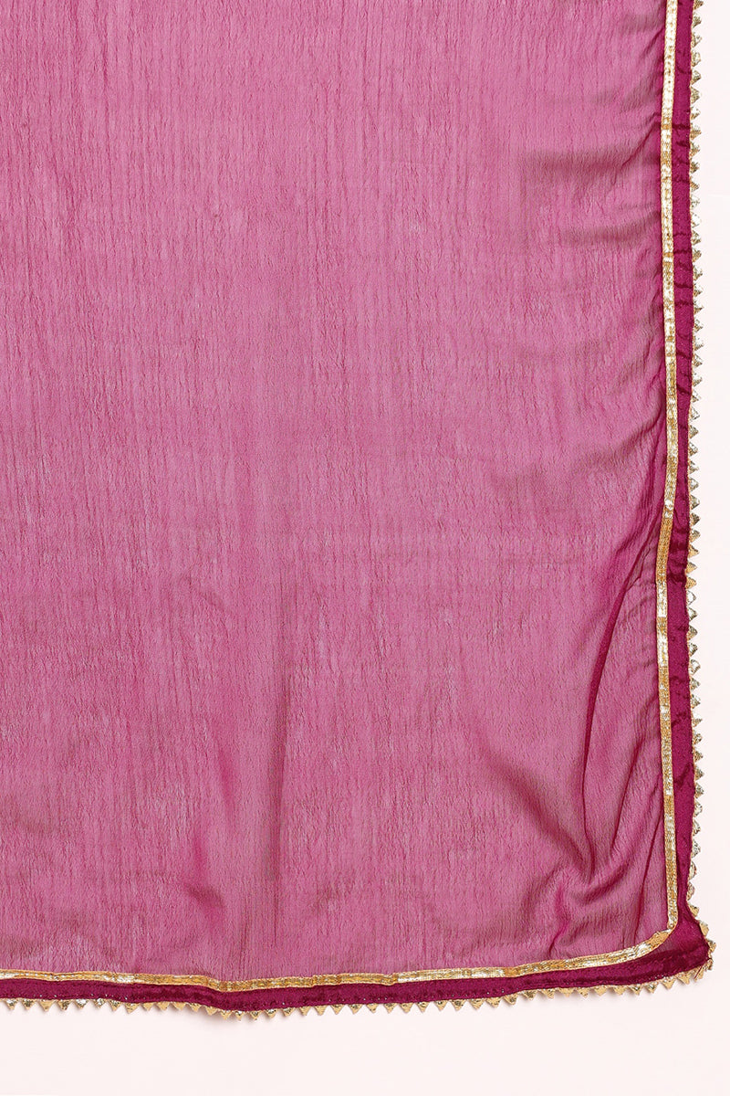 Silk Blend Purple Embroidered Straight Kurta Pant With Dupatta | SHOBITAM
