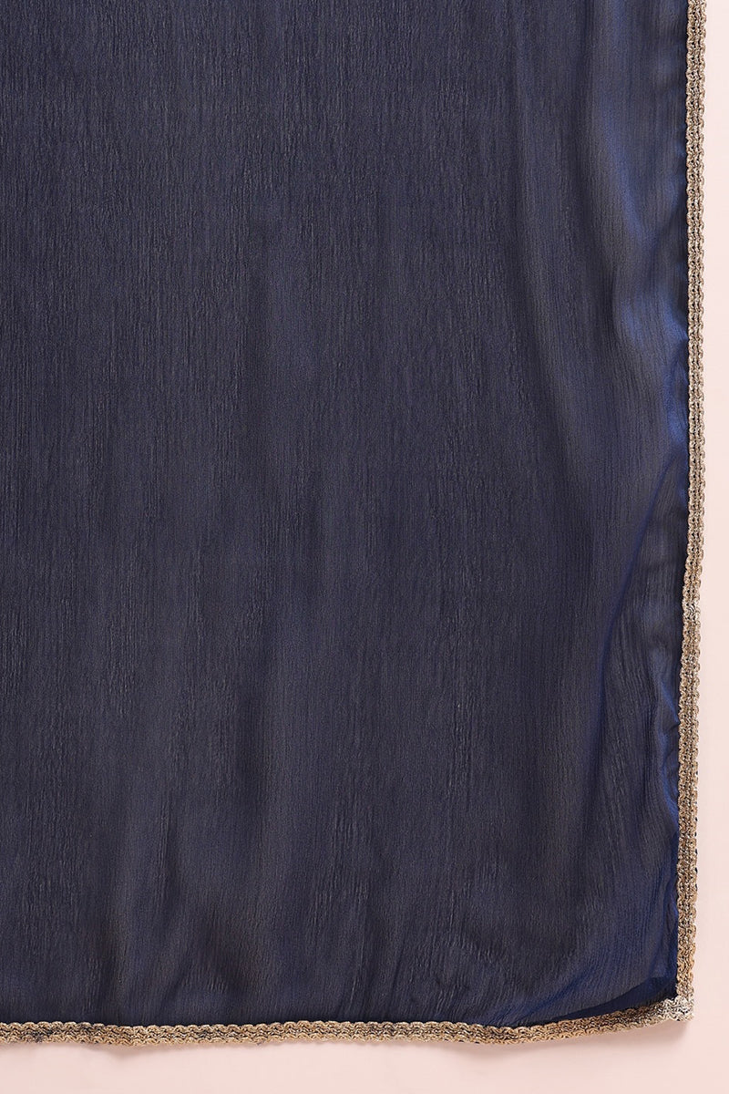 Blue Silk Blend Straight Yoke Design Kurta Pant With Dupatta | SHOBITAM