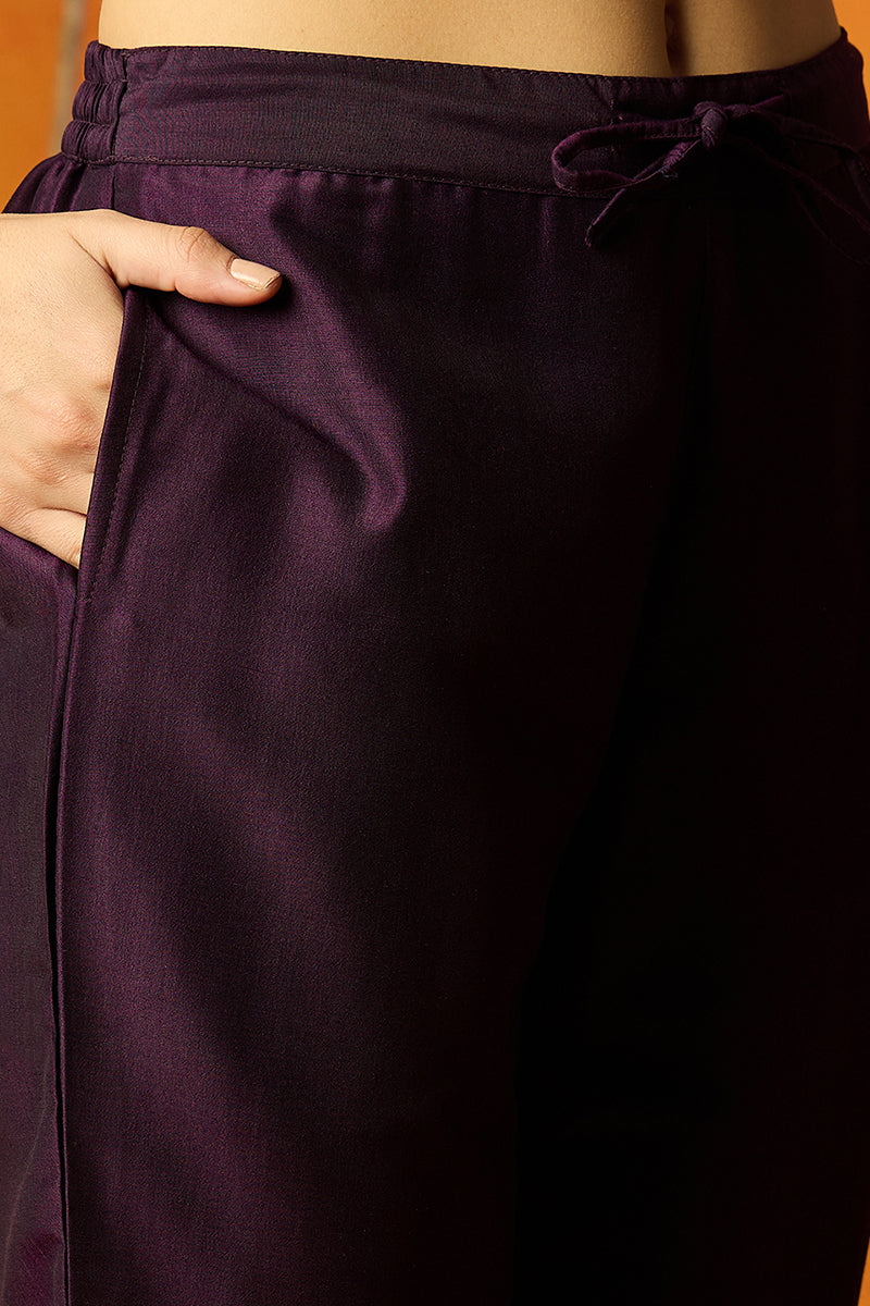 Purple Silk Blend Ethnic Motifs Straight Suit Set | SHOBITAM
