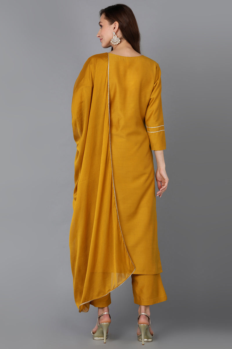 Mustard Silk Blend Straight Kurta Palazzo With Dupatta | SHOBITAM