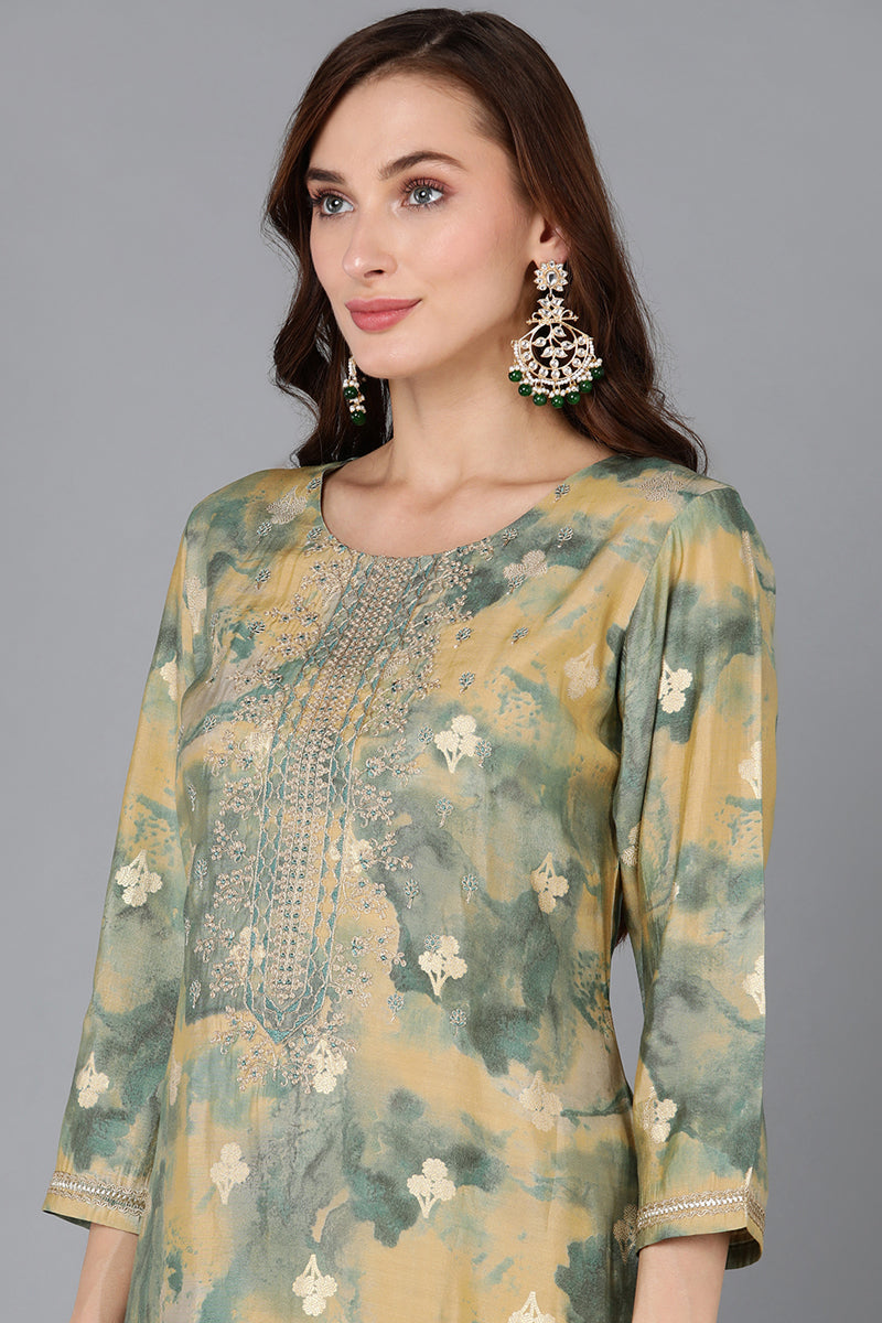 Yellow Silk Blend Straight Kurta Palazzo With Dupatta | SHOBITAM